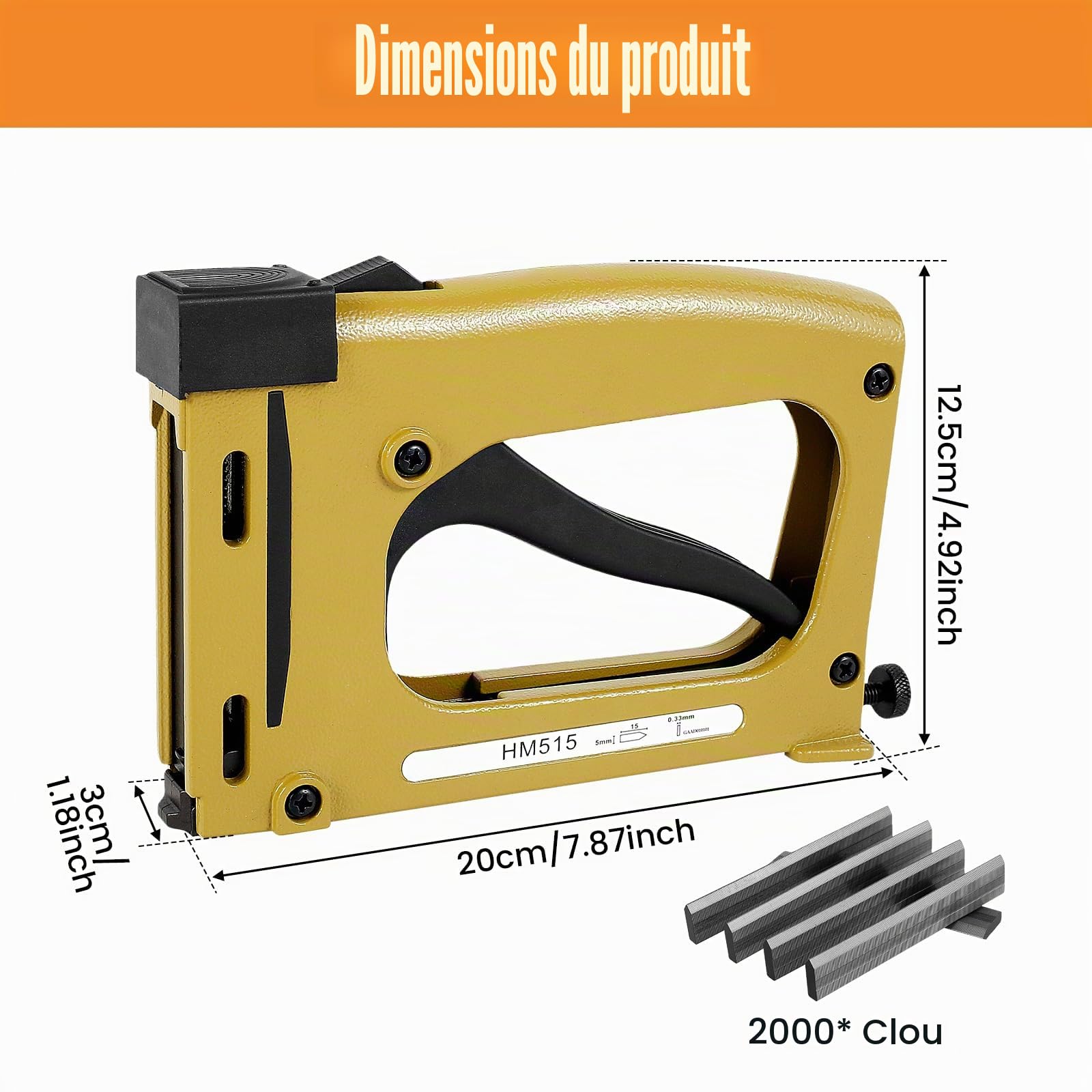 Agrafeuse Cadre Photo 20x12.5x3cm Agrafeuse Tapissier à la Main avec 2000 clous léger Point Driver Cadre pour encadrement de tableaux