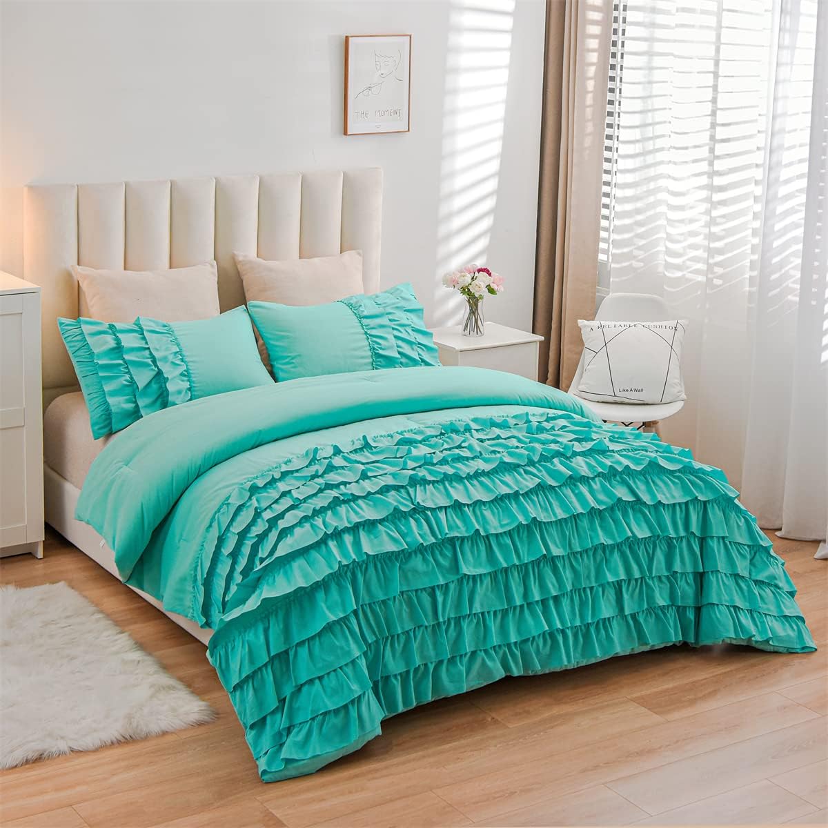Holawakaka Aqua Waterfall Ruffle Comforter Set Full Size