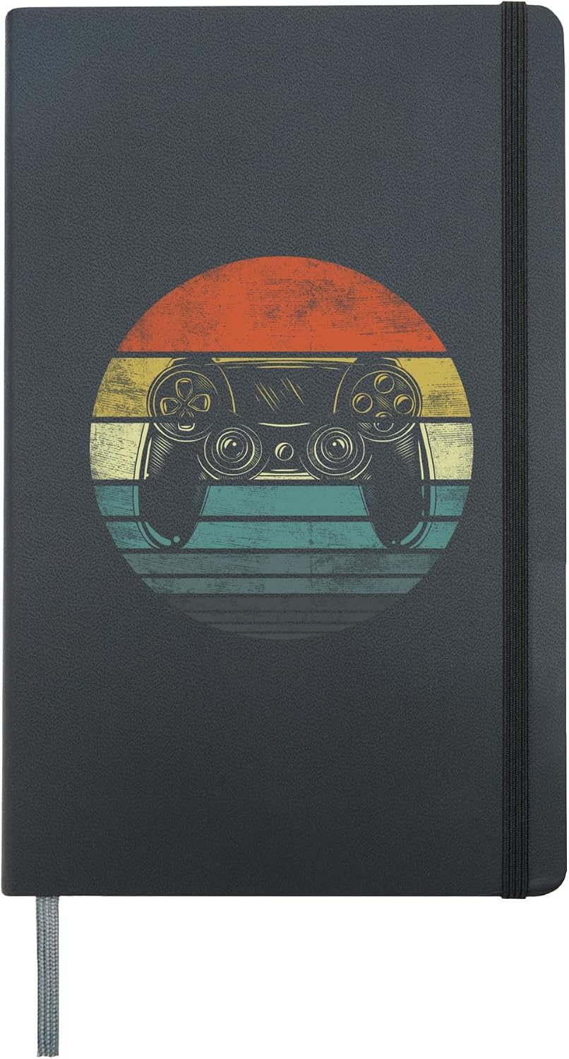 Video Gamer Gifts Funny Retro Video Game Controller Gaming Hardcover Journal, Black