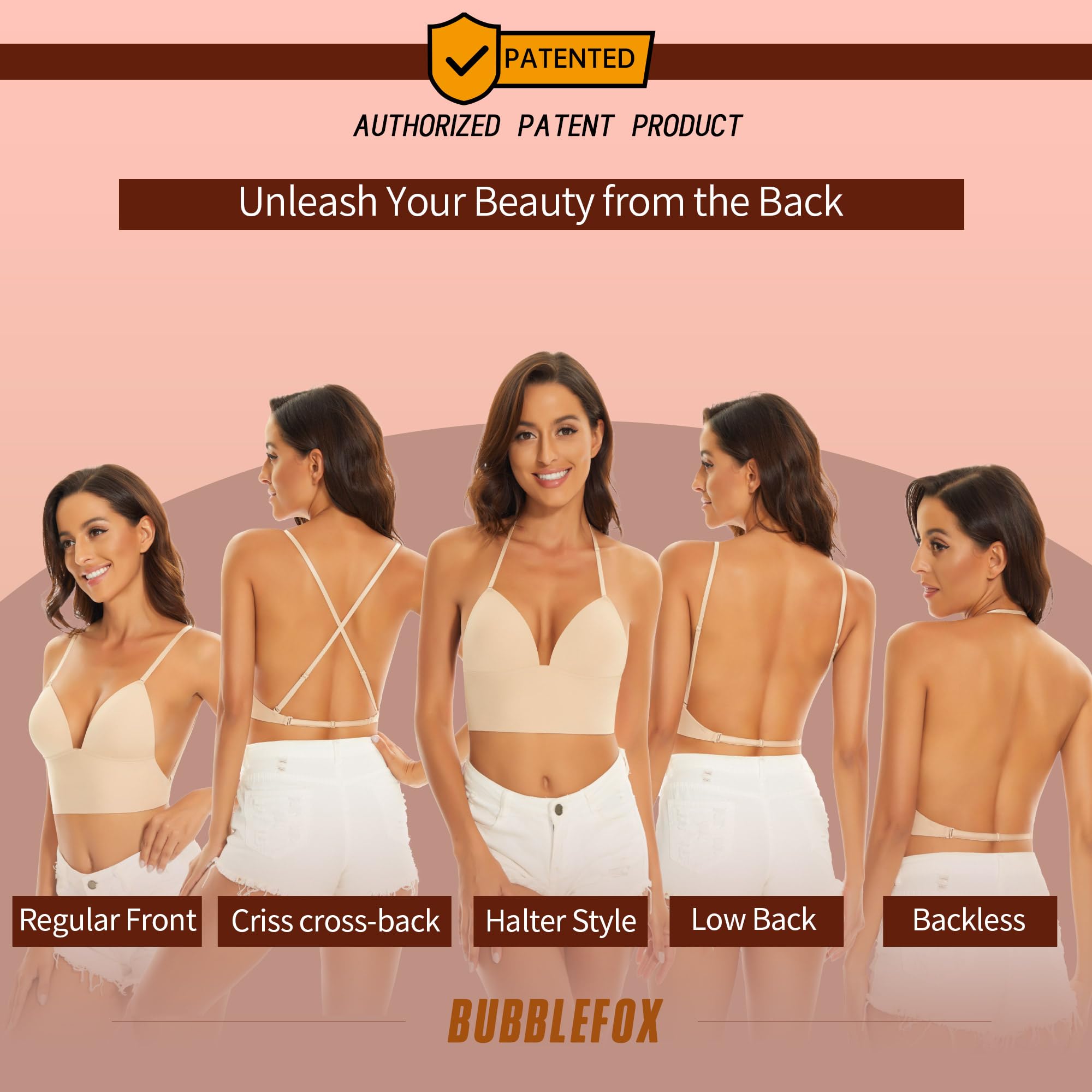 Soutien Gorge Dos Nu pour Femmes-Soutien Gorge Dos Transparent Dos Nu Invisible Triangle sans Armature Convertible en Soutien-Gorge Taille Basse