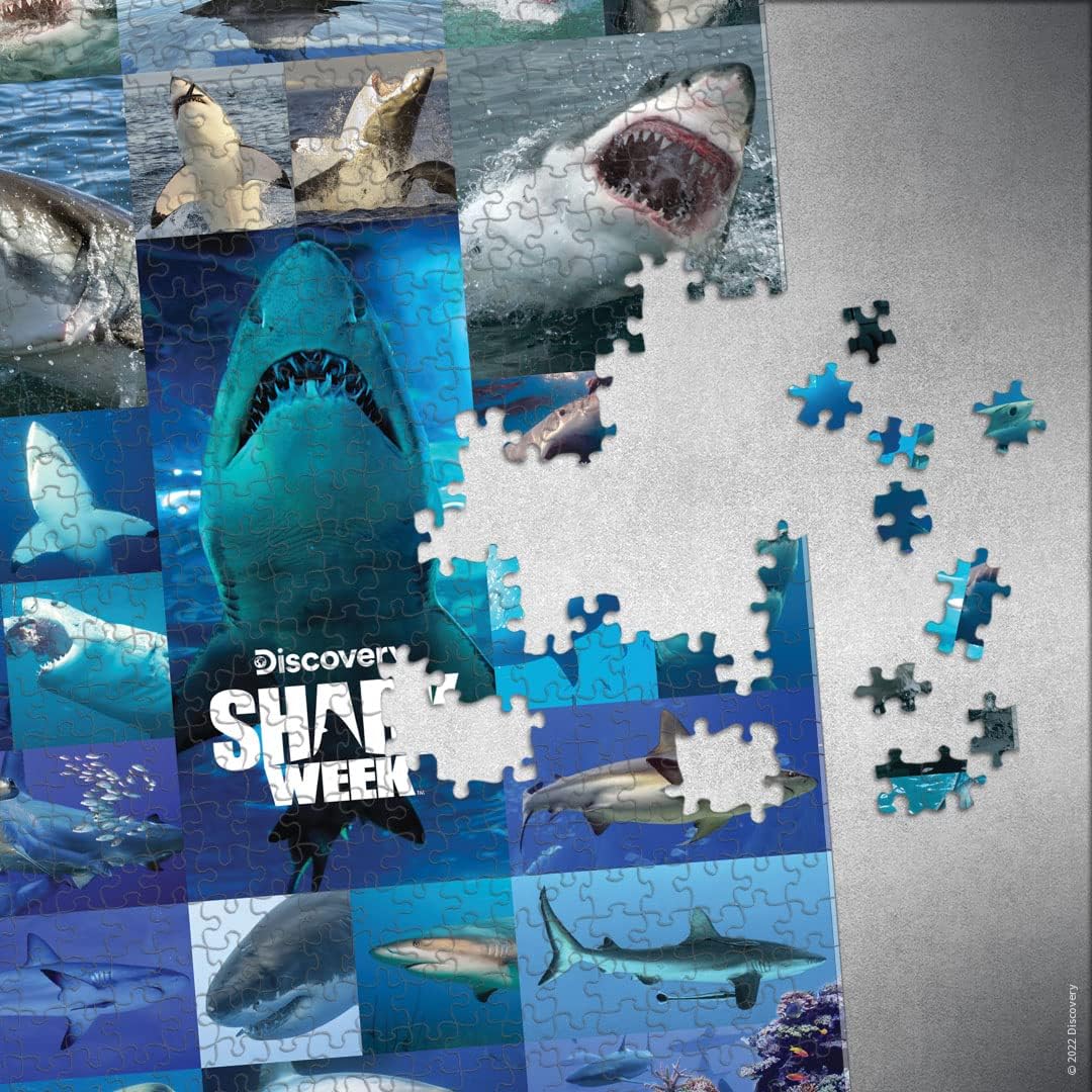 Shark Week “Shiver of Sharks” 1000 Piece Jigsaw Puzzle | Collectible Puzzle Artwork Featuring Great White Shark | Officially-Licensed Discovery Channel Shark Week Puzzle & Merchandise