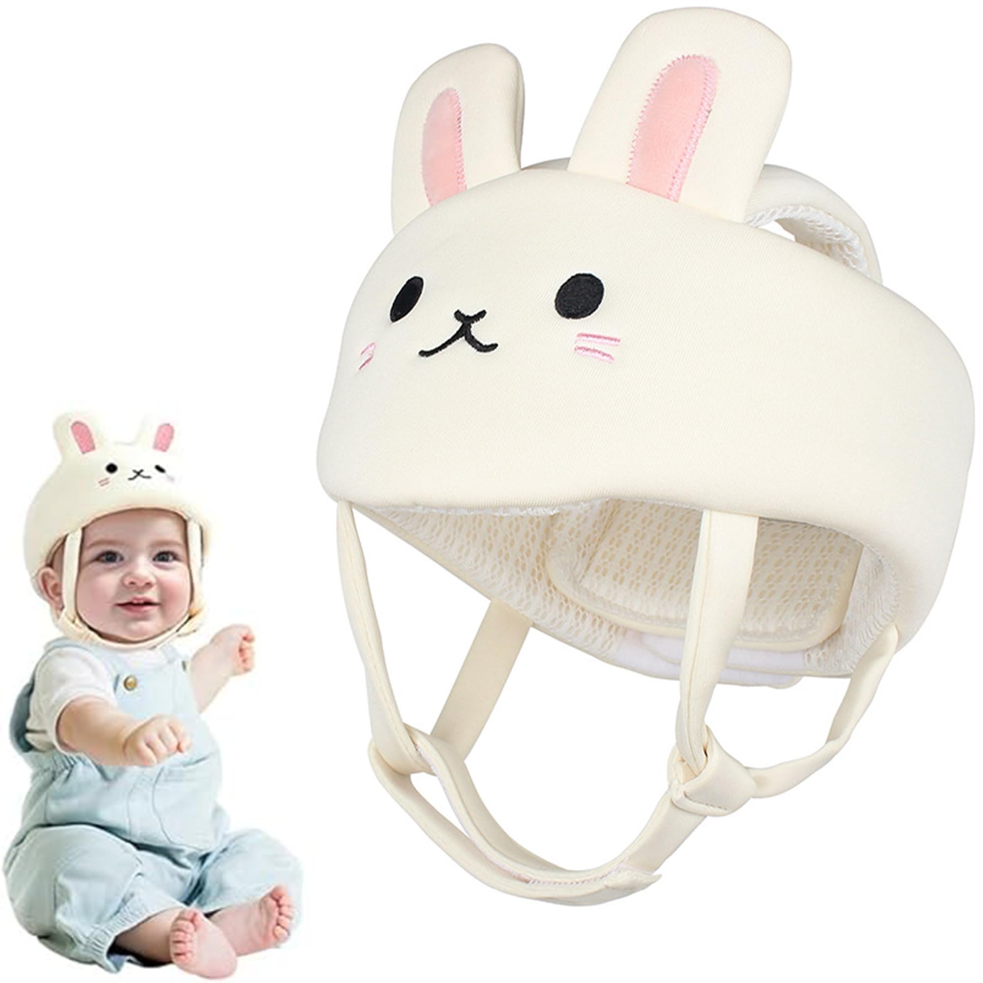 Gxdamxz Kopfschutz Baby Head Protector, 360° Anti Kollision Babyhelm Verstellbarer, Weißes Kaninchen