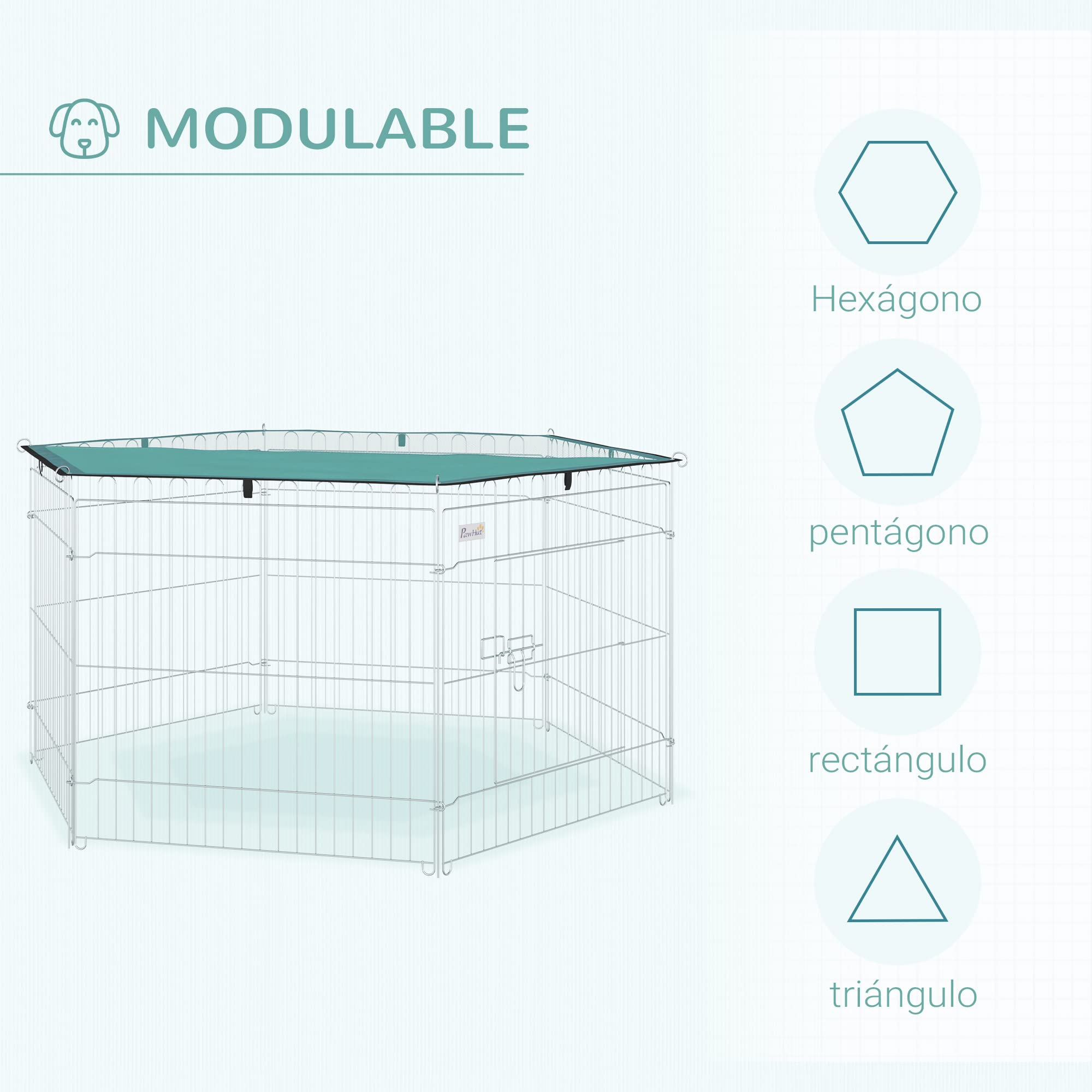 PawHut Parque de Juegos para Perros 6 Paneles 59x60 cm Plegables Empalme Libre Valla Metálica para Mascotas con Puerta con Pestillo y Toldo Superior para Jardín Patio Exterior Plata