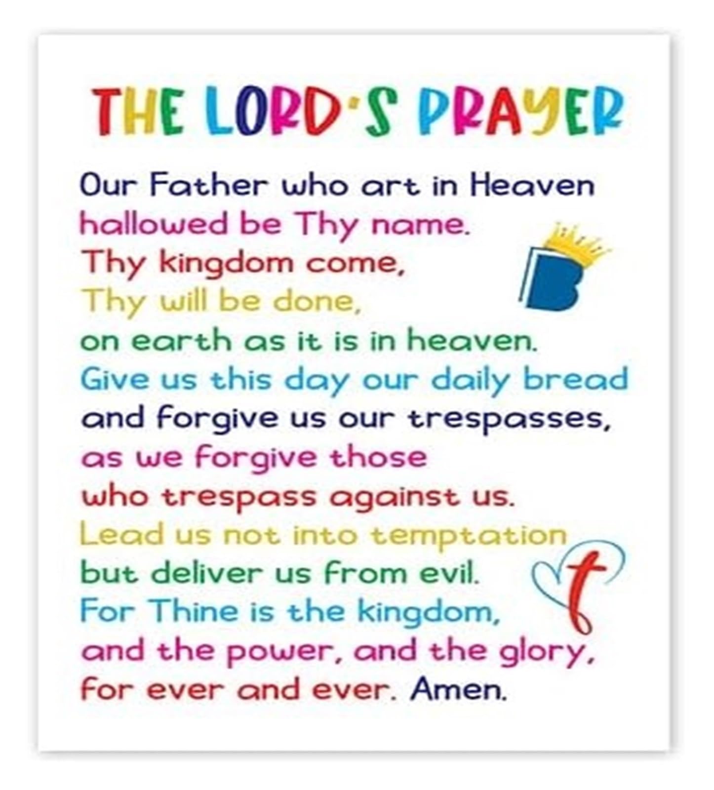 NWPNLXEA Faith Decor Poster The Lords Prayer Print Our Father Scripture Christian Wall-Art for Nursery Classroom and Church Unframed,08x12inch(20x30cm)
