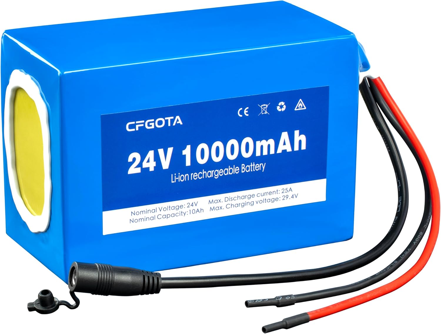 24V 10Ah Lithium Battery Pack with 29.4V 1A Charger, 24 Volt Rechargeable Battery for DIY Projects, LED Lighting, Audio Equipment, and Portable 24V Devices