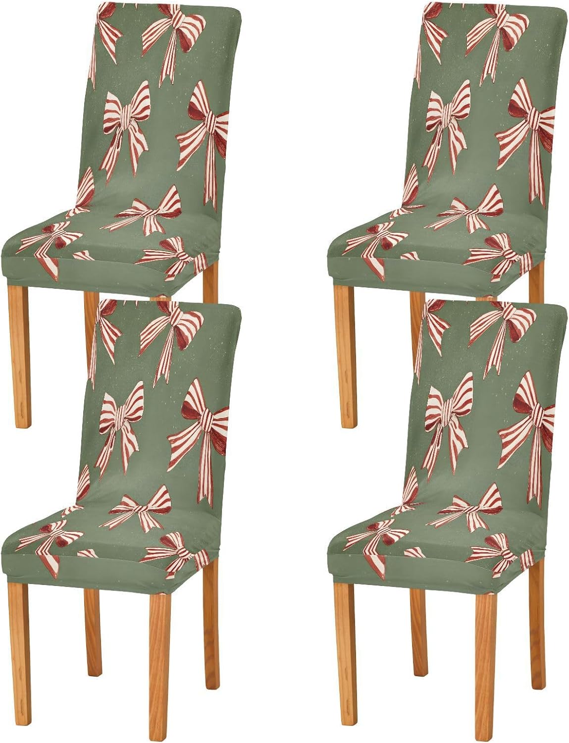 ALAZA Chair Covers for Dining Room, Red White Striped Bow Pattern Stretch Chair Cover Sets Chair Protector Removable Washable for Ktichen Restaurant Hotel