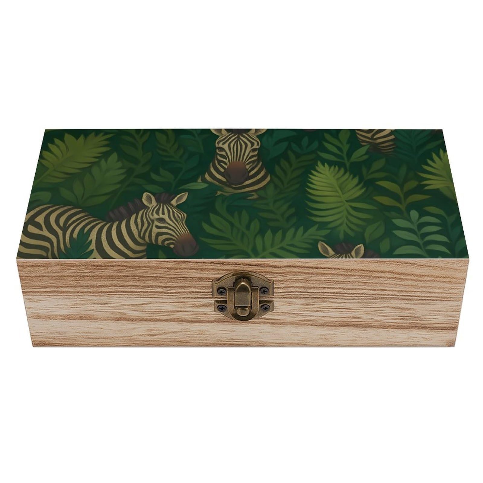 HLBSDM Zebras & Leaves Retro Wooden Storage Box Jewelry Art Gift Boxs Decorative Keepsake Boxes
