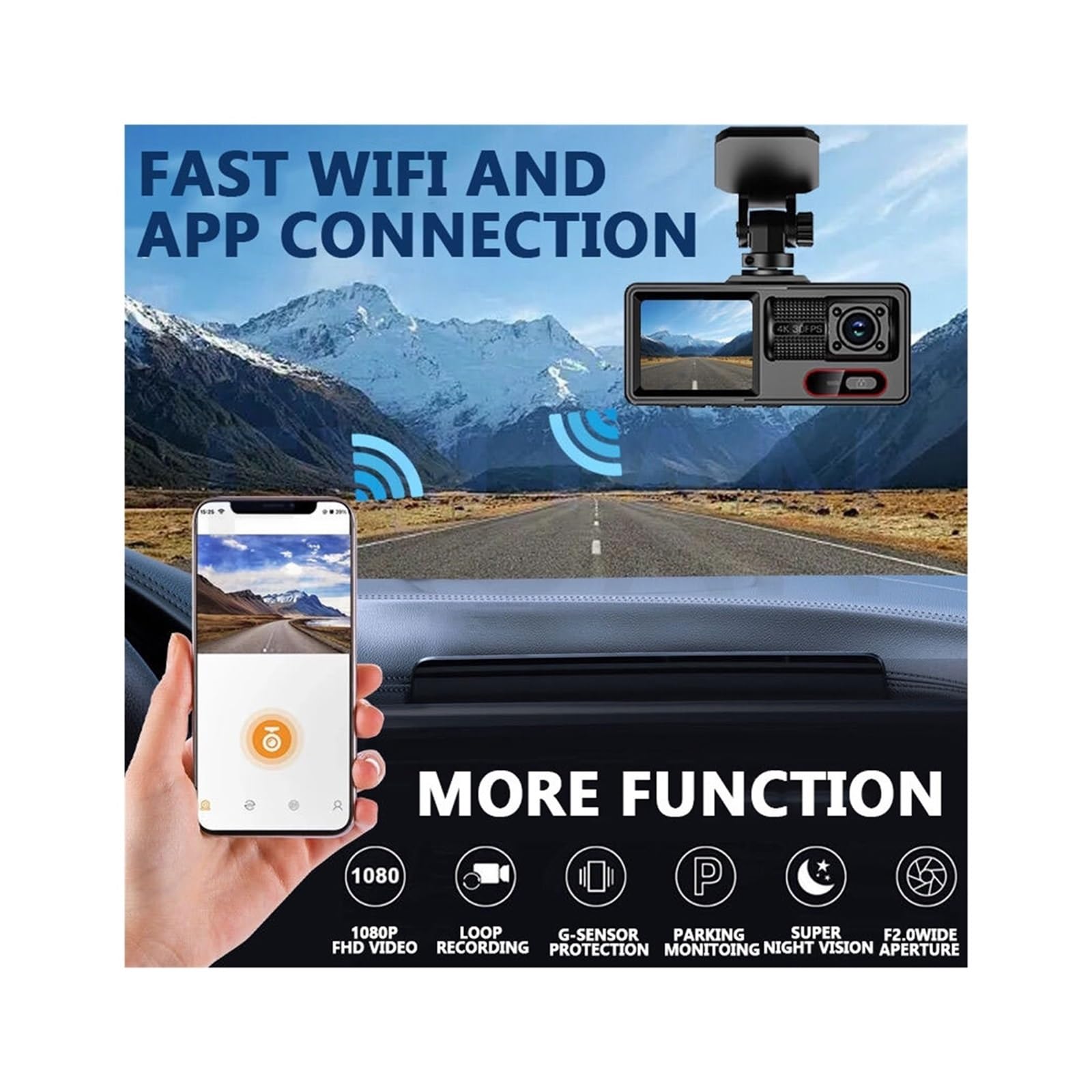 Registratore di guida per auto, registratore panoramico a 360 gradi, schermo intero, dispositivo per visione notturna ad alta definizione e immagini ultra-elevate, fuoristrada