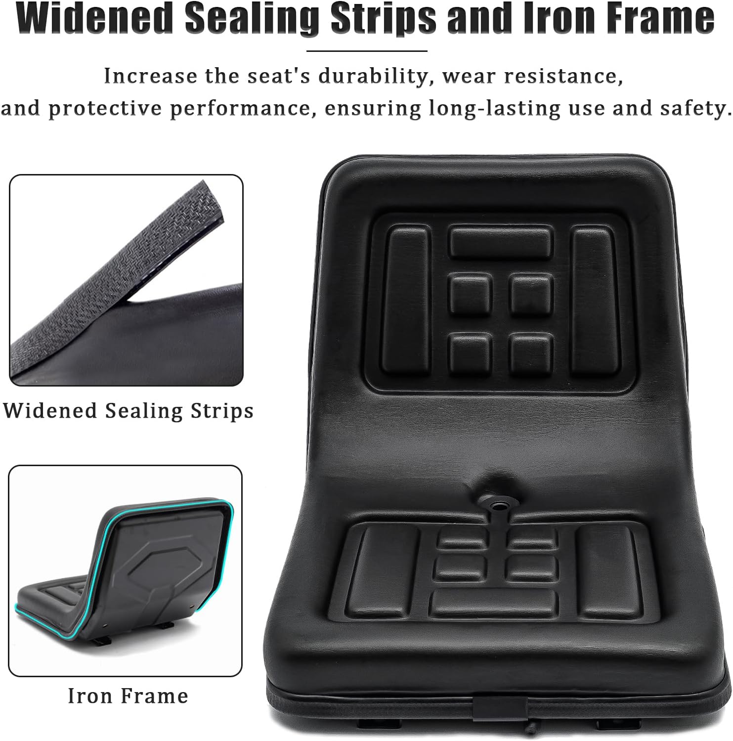 Universal Tractor Seat - Adjustable PVC Leather, High Back Replacement for Tractors, Forklifts, Riding Mowers - Ergonomic Design, High Compatibility, Black