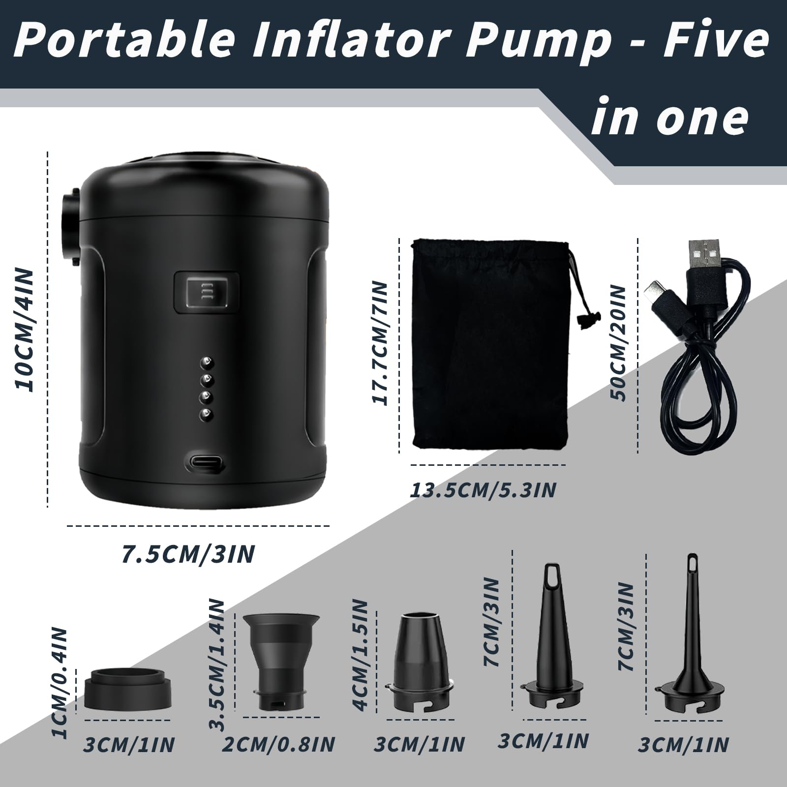 Pompa Elettrica 6000mAh, XiXiRan Mini Pompa Gonfia Materassino Ricaricabile con 5 Ugelli, Pompa Materasso Gonfiabile Portatile può Essere Rapida per Gonfiare e Sgonfiare per Materasso/Piscina