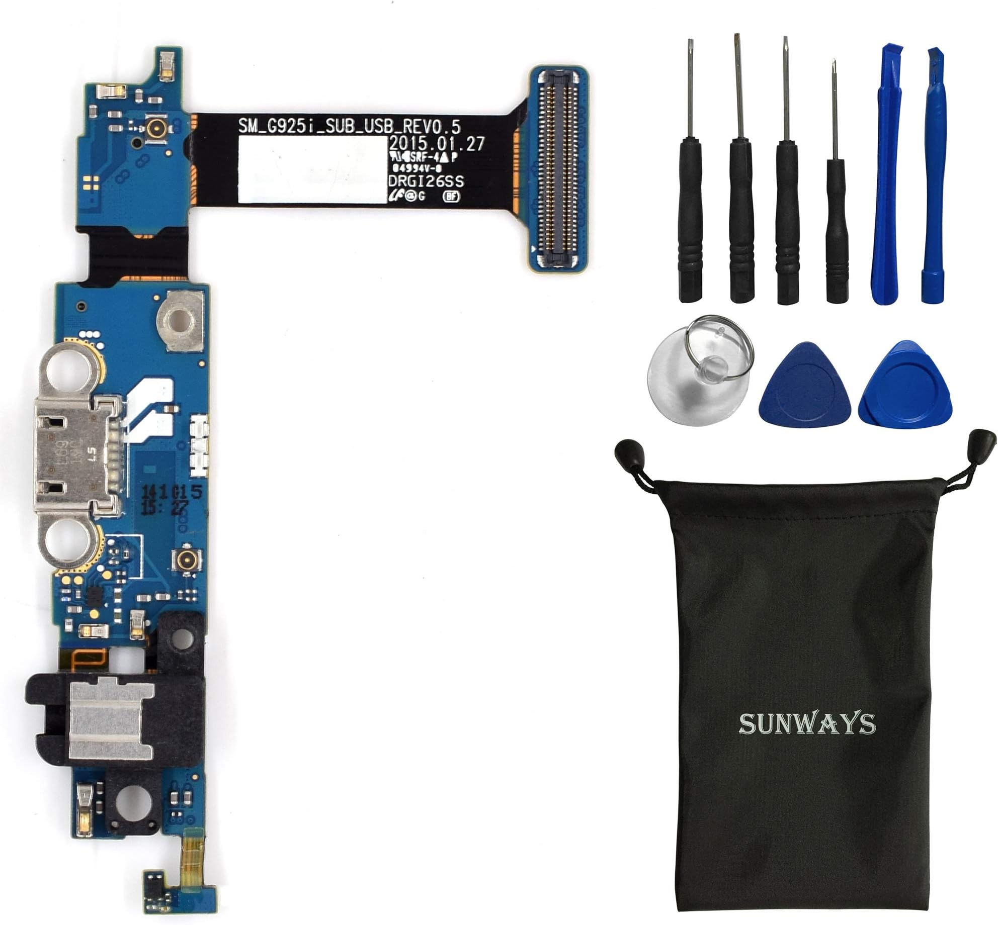 sunway Cell Phone Replacement Part for Samsung Galaxy S6 Edge G925I Charging Port Plug Flex Cable + Earphone Jack + Microphone + Sensor Flex Cable