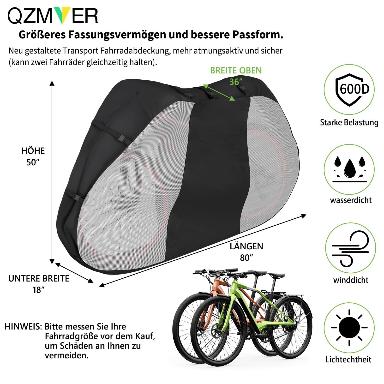 Wasserdichte Draußen-Fahrradaufbewahrung,Fahrradabdeckung für Transport von 2 Fahrrädern,heavy duty PU Beschichtung Fahrrad und E-Bike Transportschutz-204*92*127CM