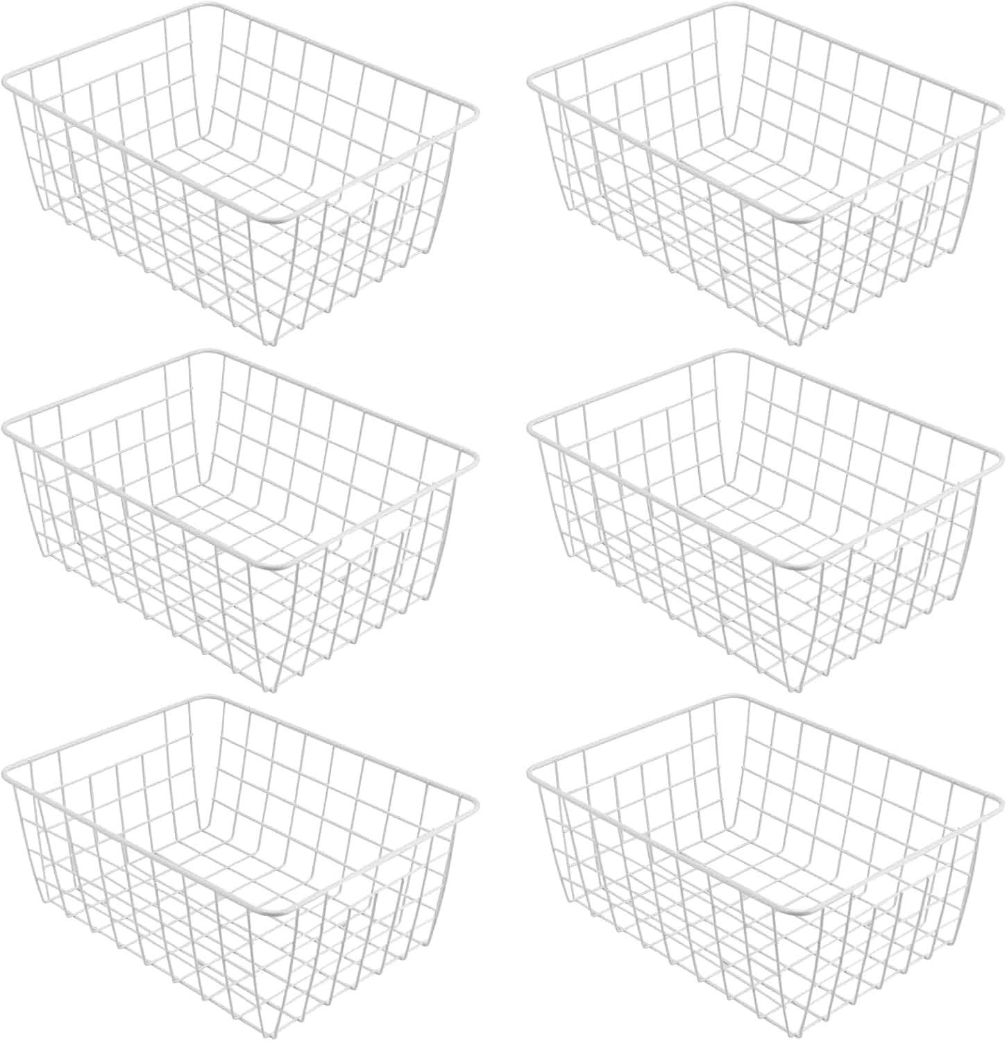 Muklei White 6 Pcs 28 X 22 X 12Cm Wire Storage Baskets, Metal Freezer Storage Baskets, Pantry Organizer Storage Bin For Bathroom, Fridge, Office, Freezer, Cabinet, Shelf