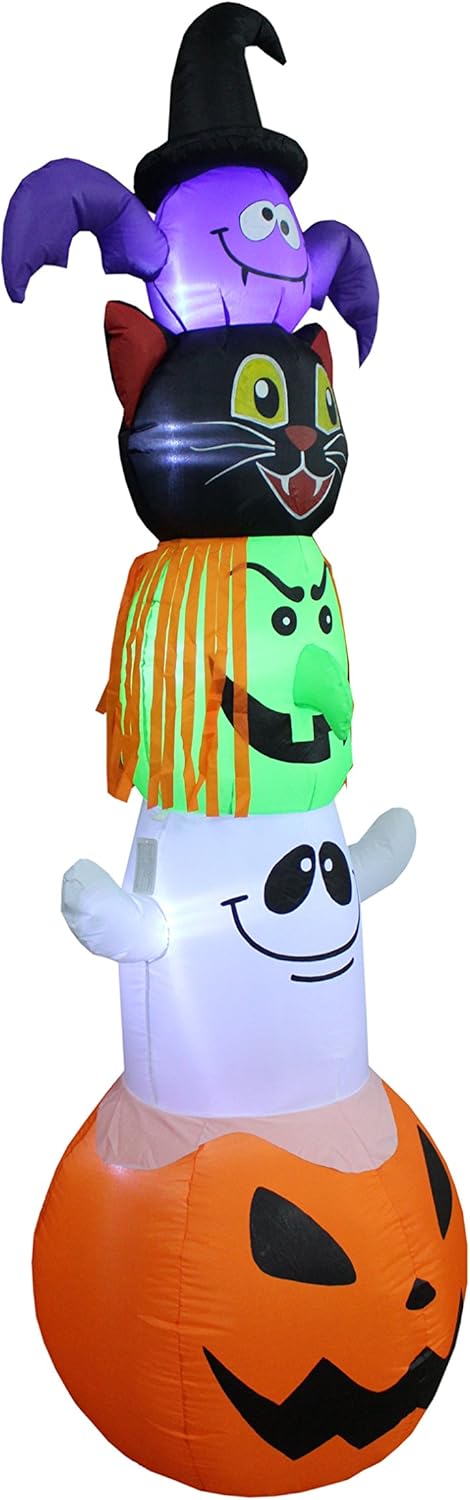 8 FT Halloween Inflatable Stacked Bat, Black Cat Witch Ghost and Pumpkin LED Lights Decor Outdoor Indoor Holiday Decorations, Blow up Lighted Yard Decor, Giant Lawn Inflatables Home Family Outside