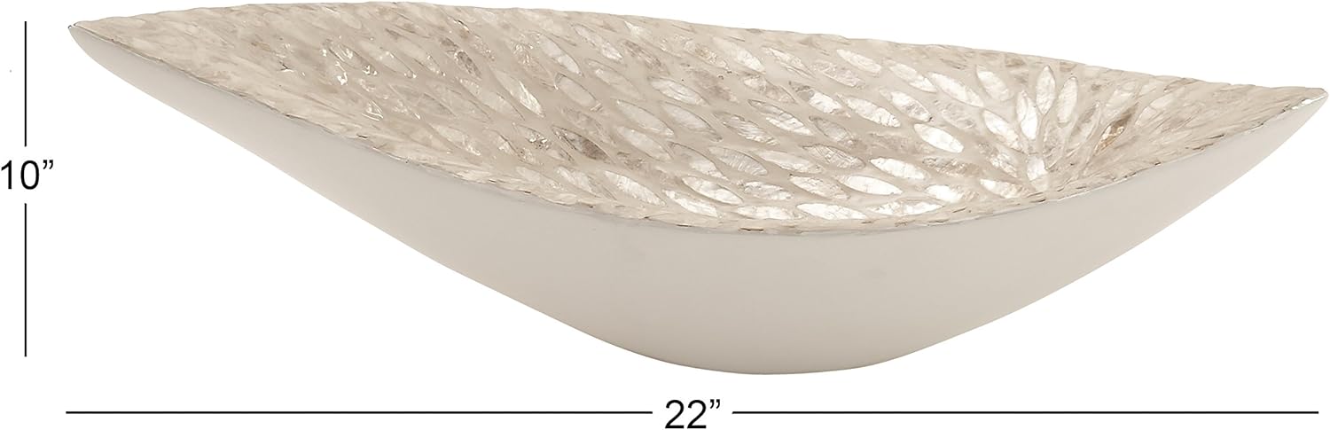 Deco 79 Mother of Pearl Shell Living Room Decor Tray, Oval Serving Tray, 22" x 6" x 10", White