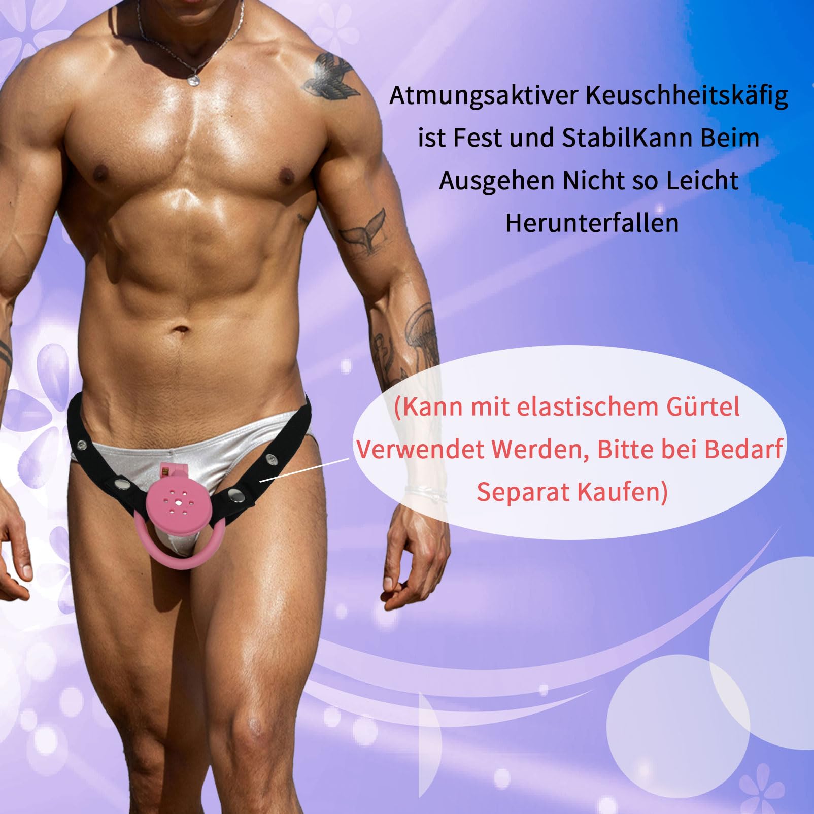 Flat Chastity Cage Male avec 4 anneaux péniens Cage de chasteté légère pour hommes en Invisible Lock Design Petit Cock Cage SM Jouet sexuel pour hommes, couples (II Generation,Pink)