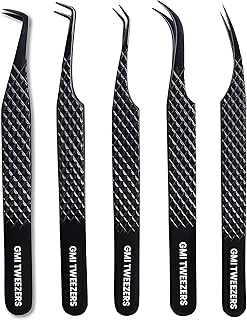 GMI TWEEZERS GMI Lash Tweezers - Set of 5 Eyelash Tweezers- Stainless Steel Eyelash Extension Tweezers - Multipurpose Lash Tweezers T2233 Tweezer, Black