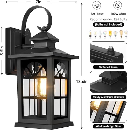 Miniatura 7 de Paquete de 2 lámparas de pared para exteriores del anochecer al amanecer, accesorios de iluminación exterior de aluminio para montaje en pared,