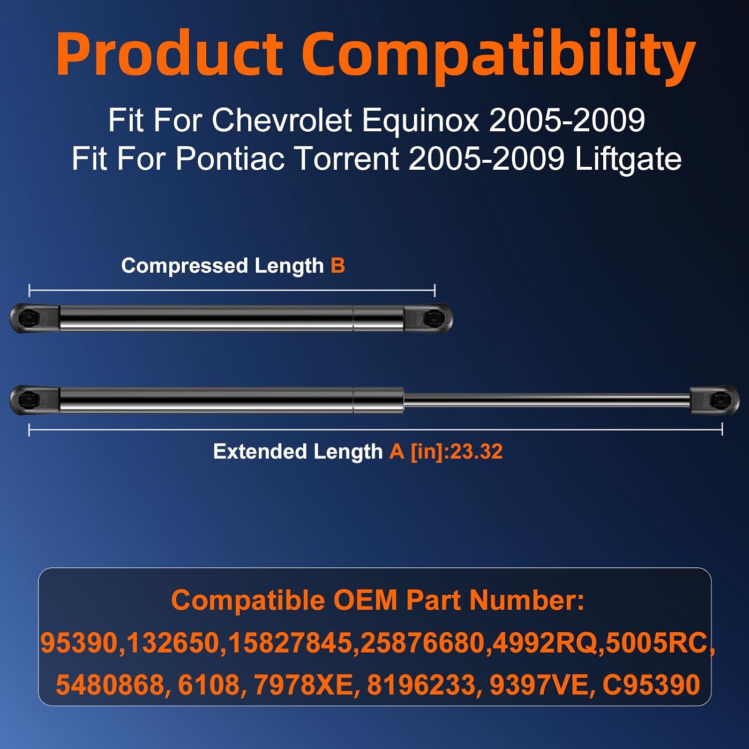 Qty (2) 5480869 Liftgate Replacement Lift Support for Chevrolet Equinox 2005-2009 Tailgate Rear Hatch, Trunk Shock Strut Spring Fit for Pontiac Torrent 2005-2009 Replace OE #15827845