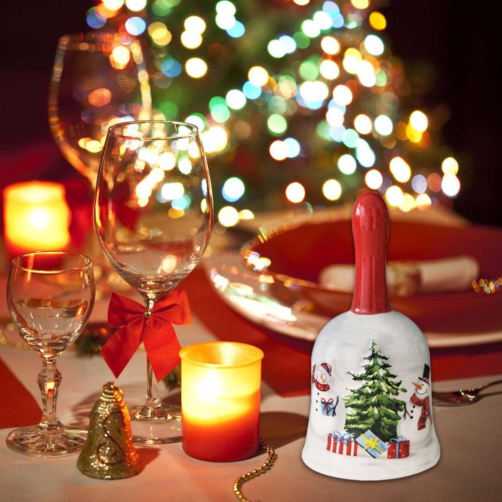 Hand Glocke, 13.5cm Keramikmaterial Weihnachten Tischglocke Porzellanglocke, Tischglocke mit Weihnachten Inspirierte Muster für Abendessen am Empfang, Hotelservice, Meditationsgebet