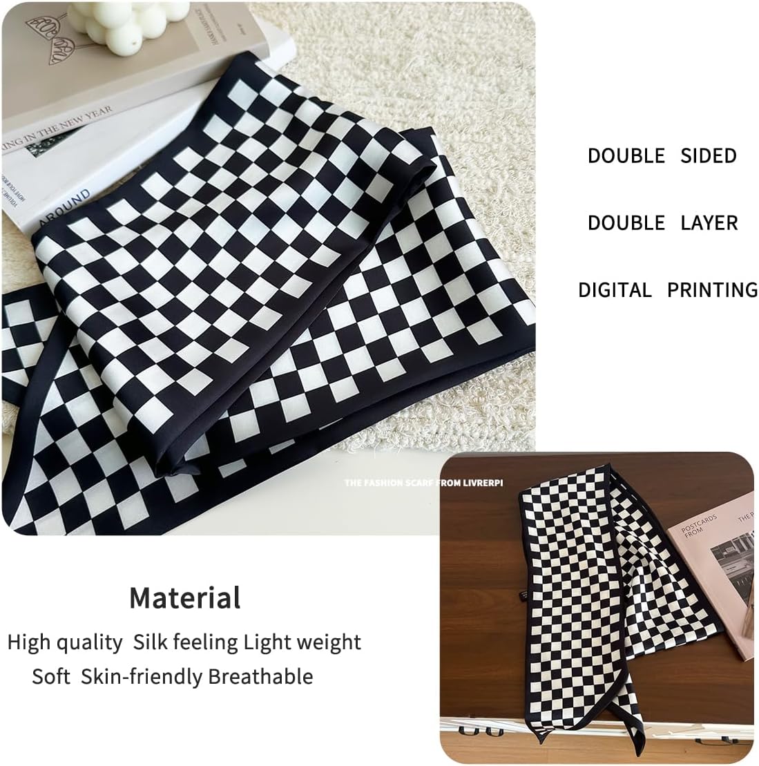 Livrerpi Silk Feeling Head Scarf Fashion Satin Hair Scarf Square Long Scarves for Women Gifts - Image 3