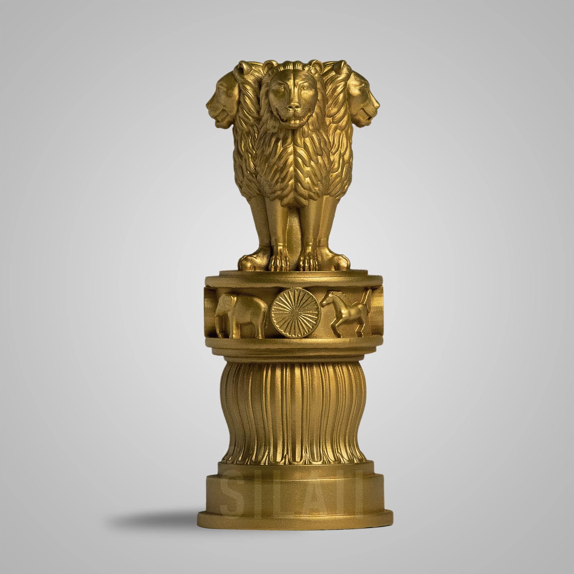 SILAII Ashoka Pillar Sculpture - 5 Inch, Gold Finish - Handmade Indian Heritage Art