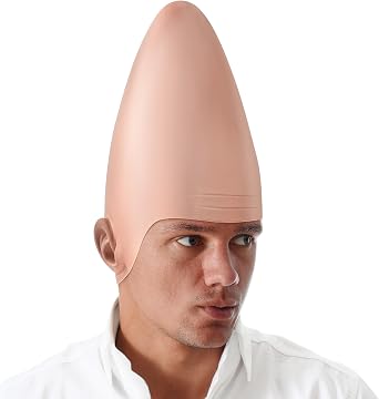 Spooktacular Creations Halloween Cone Bald Head, Latex Bald Wig Cap for Men Woman Adult Kid, Boy Girl Halloween Alien Cosplay Costume Accessory, Egg Shaped Head Party Dress Up, Masquerade Makeup Prop
