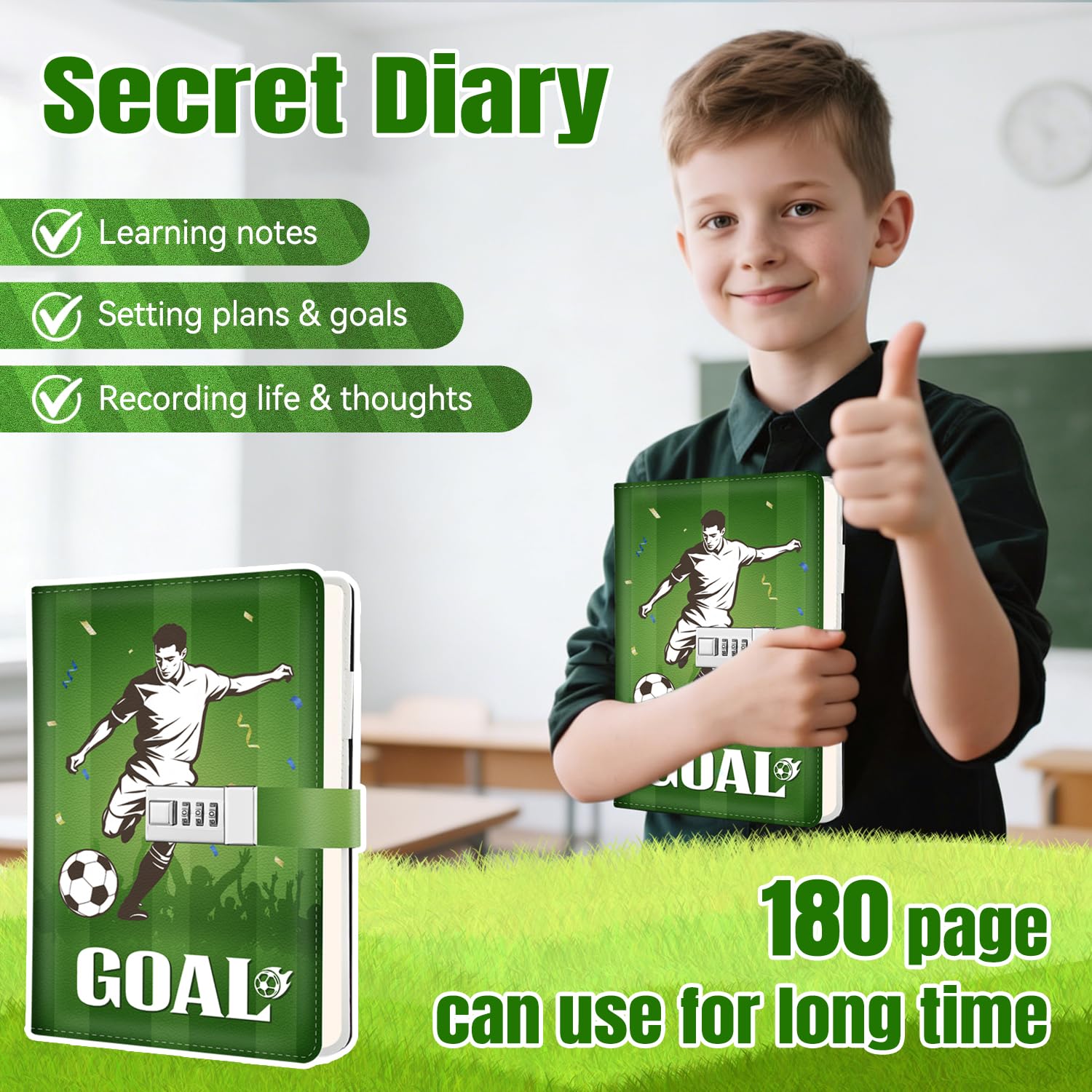 Pamiętnik z zamkiem, pamiętnik dla chłopców i dzieci z kodem, prezenty szkolne dla chłopców w wieku 8, 9, 10, 11, 12, 13, 14, 15, 16 lat, na urodziny chłopca, pamiętniki piłkarskie dla nastolatków i