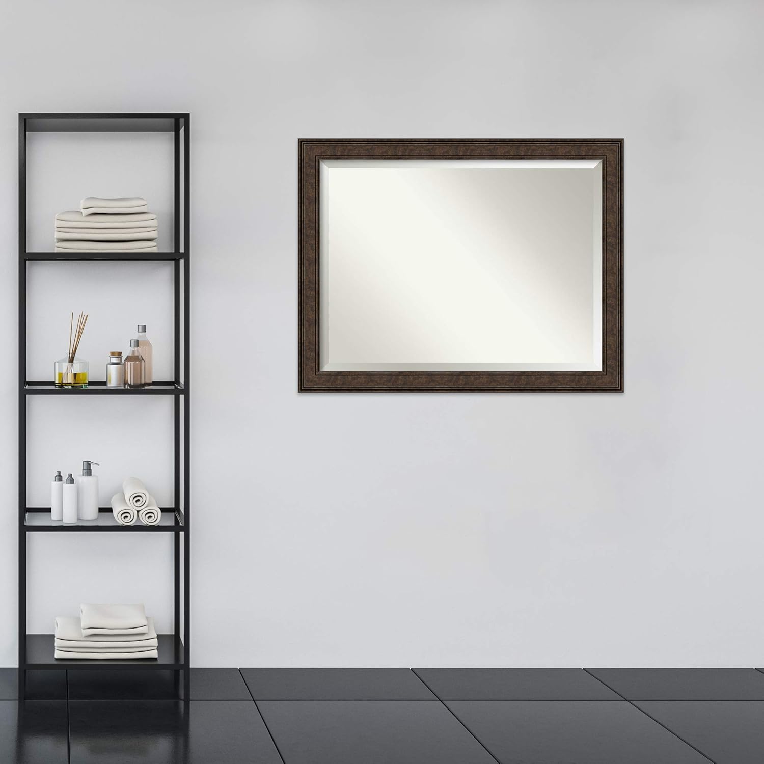 Amanti Art Bronze Bathroom Mirror for Over Sink, 36x46 Ridge Bronze Rectangle Vanity Mirror, X-Large Traditional Frame, Hangs Horizonally and Vertically, Bathroom Wall Decor, Beveled Edge