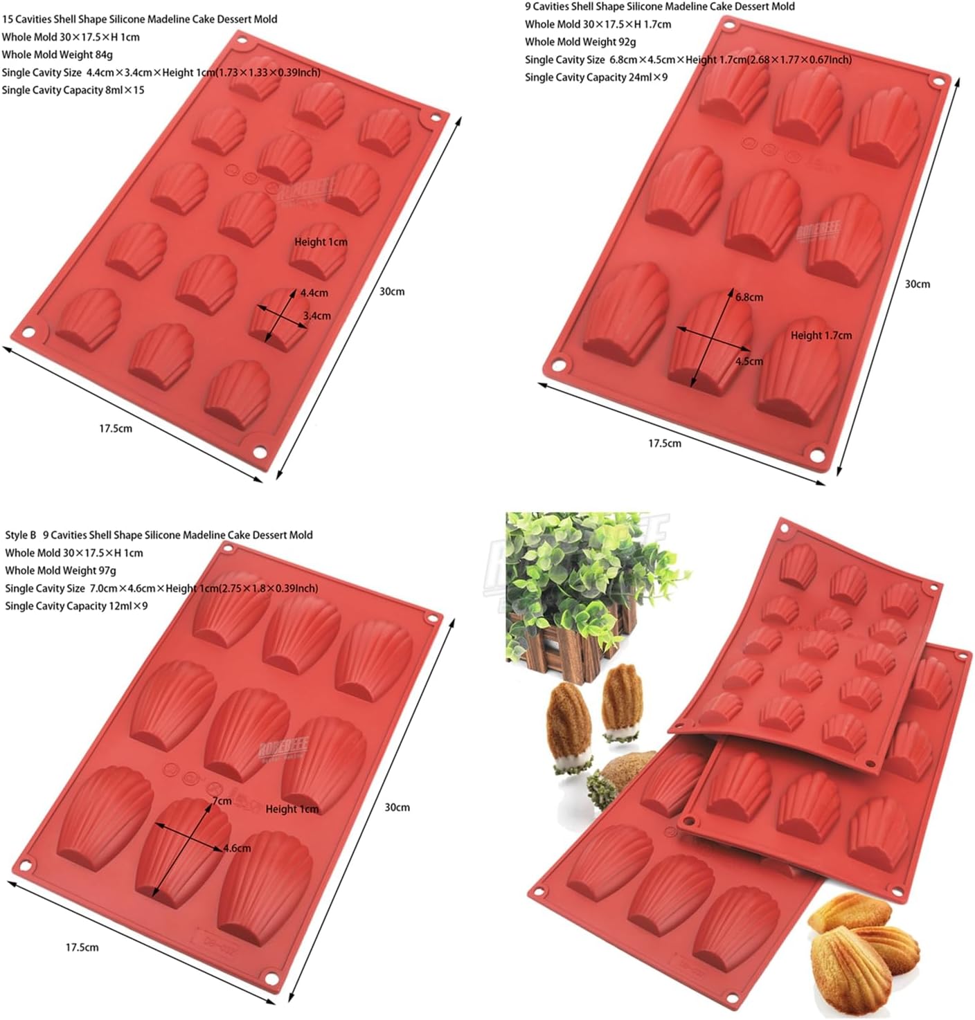 9 15 Cavities Shell Shape Silicone Madeleine Dessert Cake Mold French Pastry Mousse Pudding Jelly Moulds DIY Baking Supplies (9 Cavities Style B Silicone Madeleine Mold)
