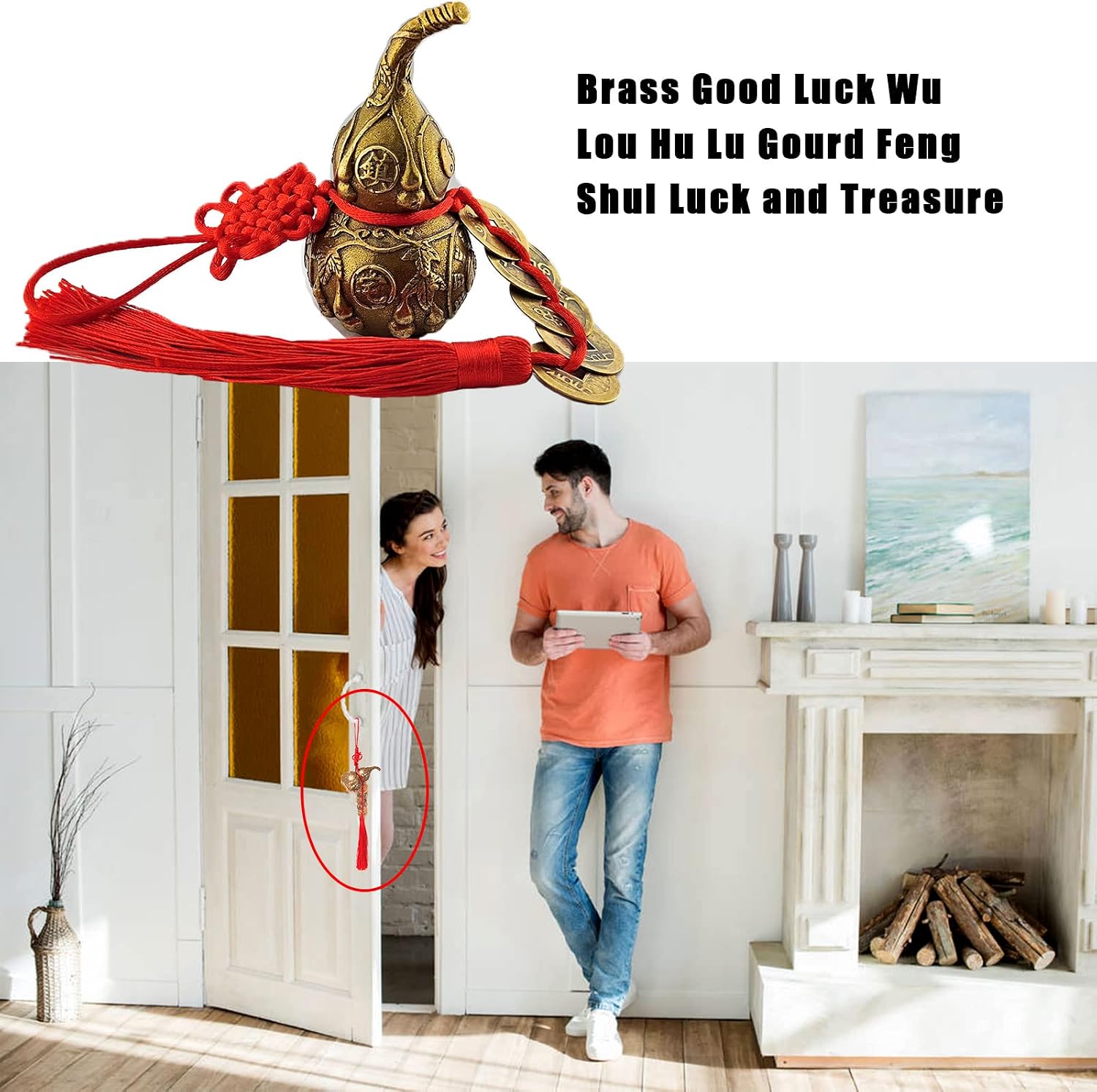 Flylin Chinese Good Luck Wu Lou 5 Emperors Coins Feng Shui Gourd (3.5 inch) | Feng Shui Health and Success Amulet Brass Cucurbit for Office Bedroom Car Home Office Furniture Bag Furniture Fortune Wealth