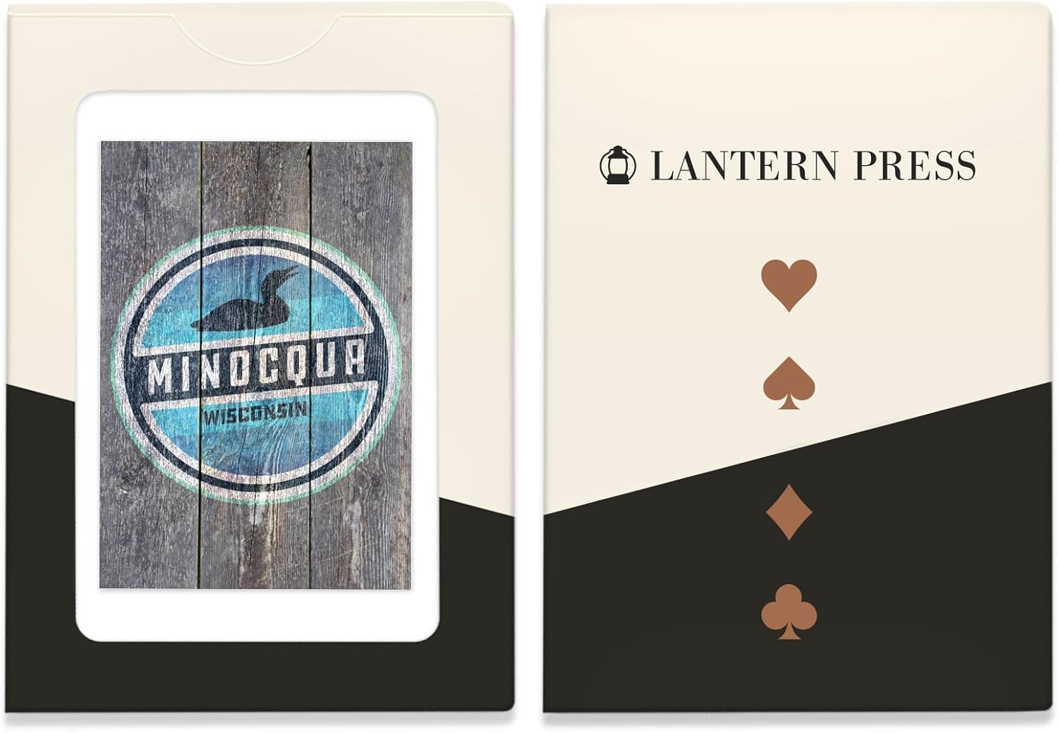 Lantern Press Minocqua, Wisconsin, Rustic Loon, Latitude and Longitude (Blue), 52 Playing Cards for Adults, Poker Size Card Deck