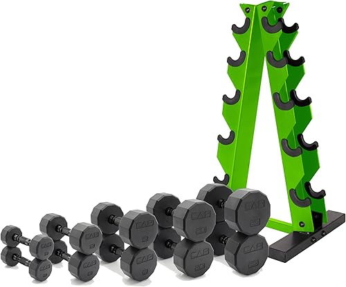 Vista 17 de CAP Barbell Juego de mancuernas hexagonales recubiertas de 150 libras con estante vertical Múltiples opciones Estante azul