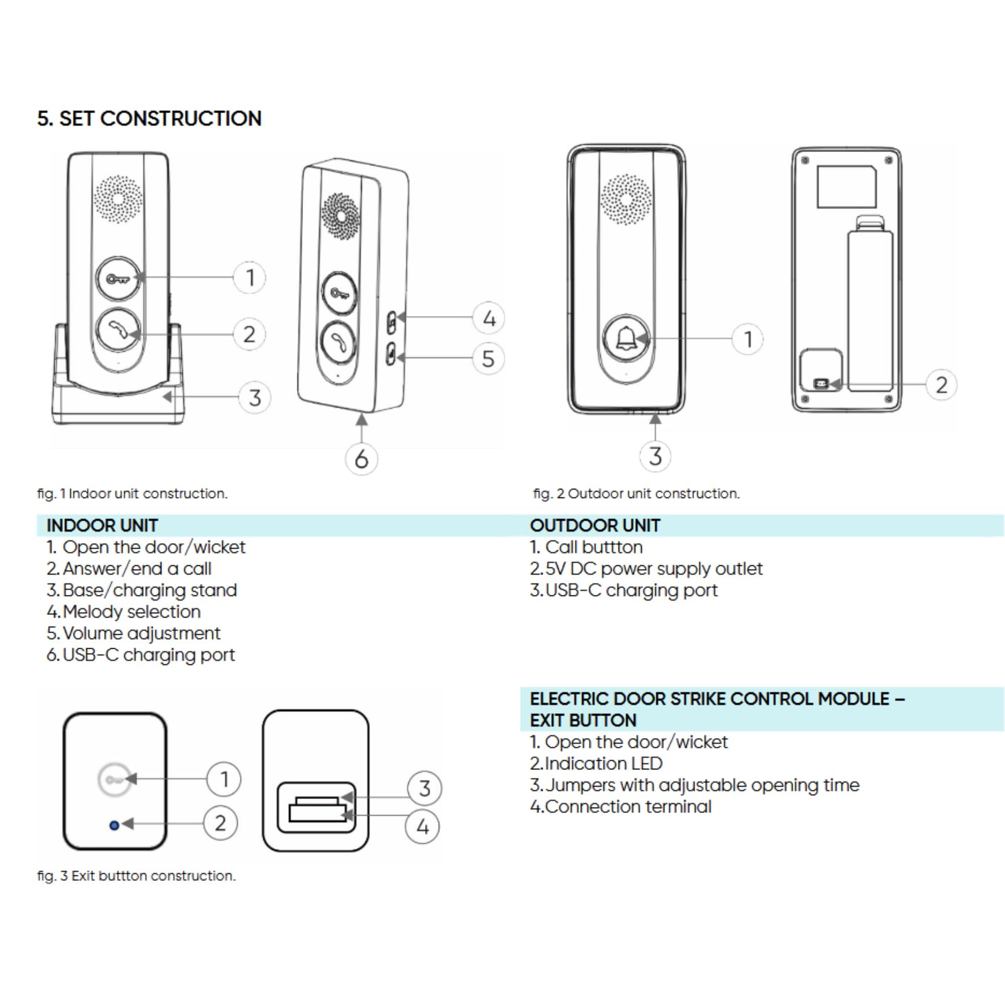 Kit de Portero Unifamiliar Manos Libres Negro IP54 - Timbre Inalámbrico Exterior Impermeable - Timbres para casa - Intercomunicador Casa