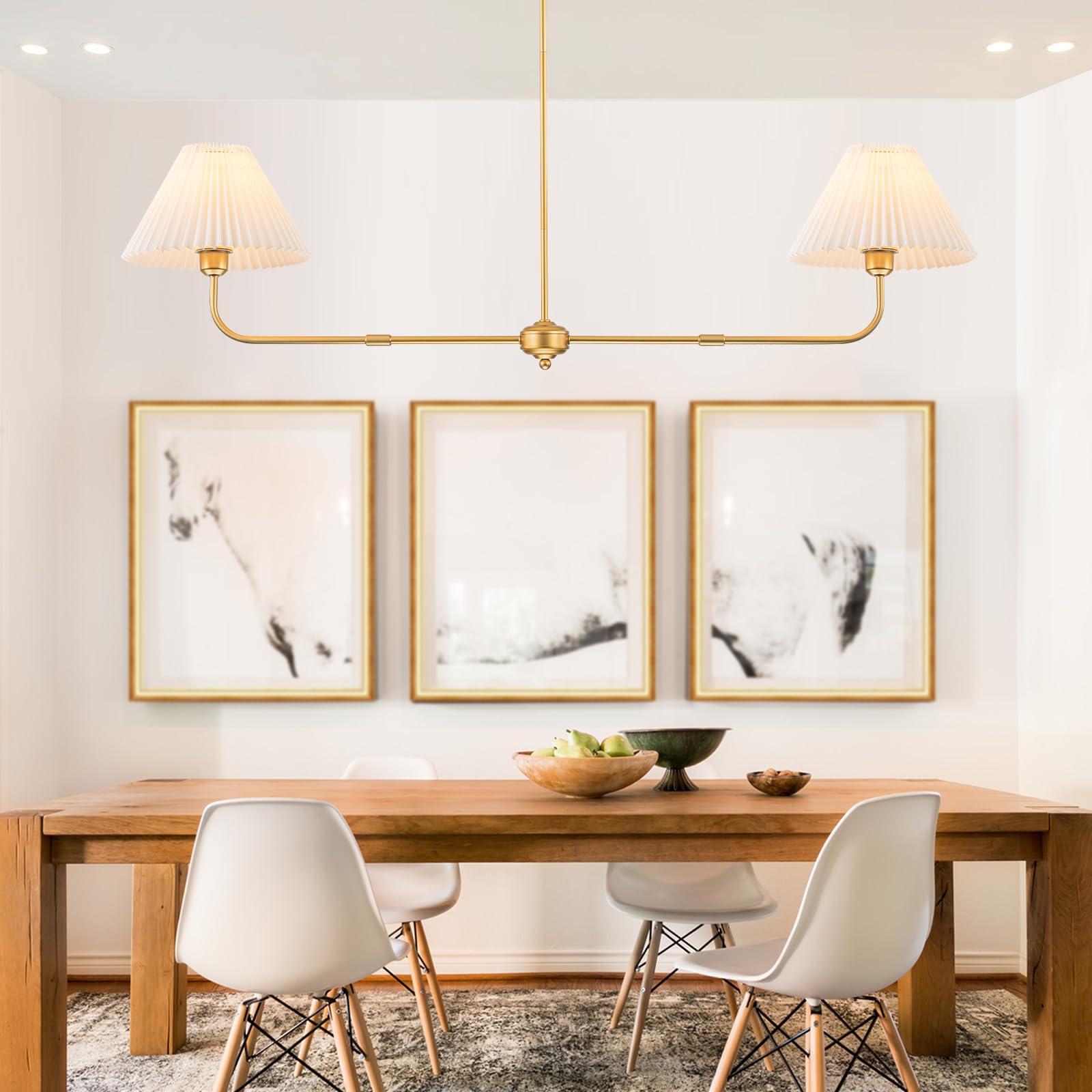 Photo 1 of FIYUEOYI 2-Light Gold Linear Chandelier with White Fabric Shade