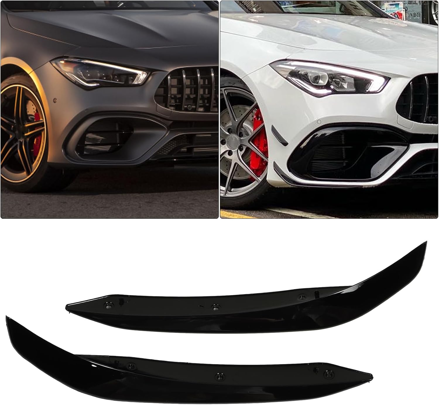 Front Bumper Side Spoiler,KIMISS Front Bumper Lip Splitter ABS Lip Wrap Splitter for CLA Class C118 AMG Line CLA45(Glossy Black)