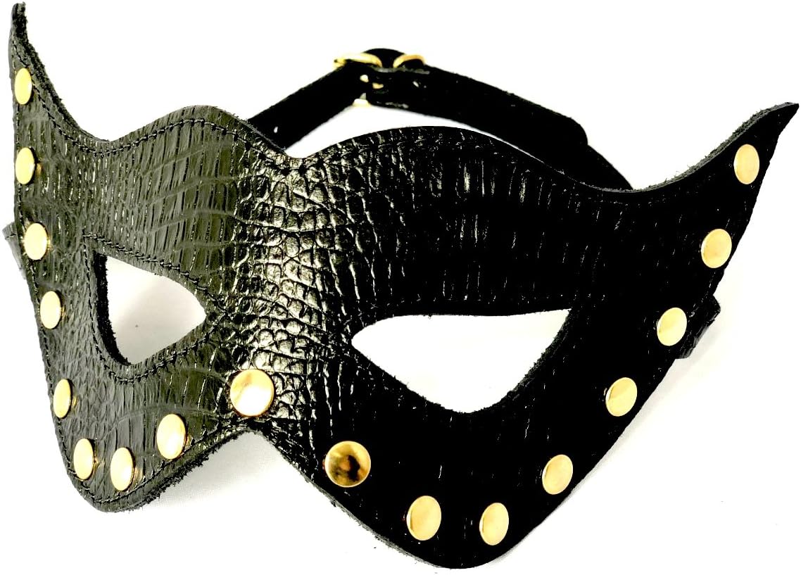 Slap Leather Black Crocodile Print Leather Cat Mask