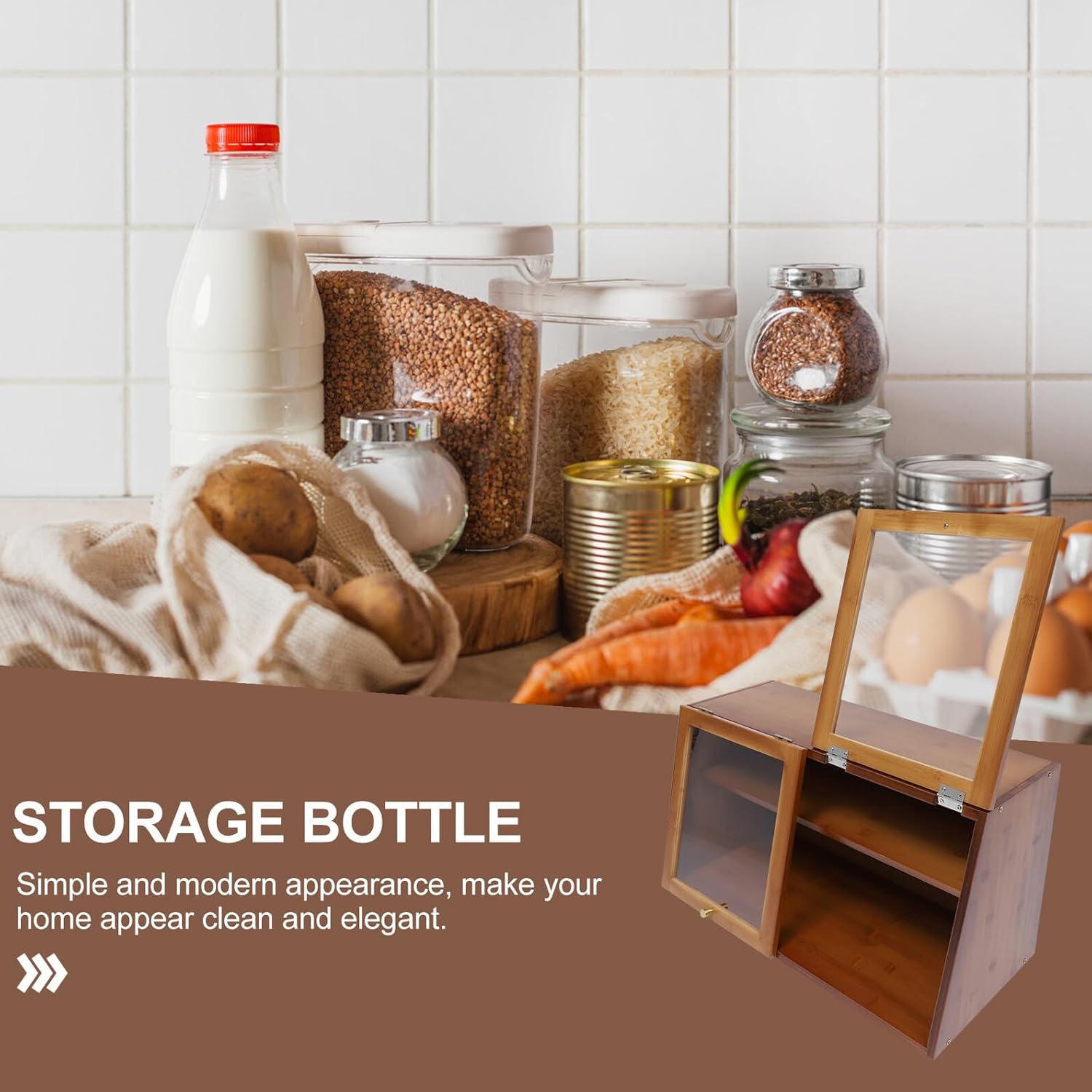 ERINGOGO Kitchen Sideboard Storage Cabinet with Two Doors, 59.6×29×33.5cm Tea Color Mini Display Cabinet for Dining Room and Household Organization