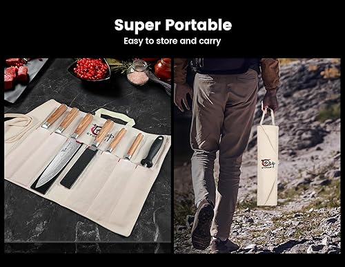 Miniatura 4 de Juego de cuchillos de chef de 14 piezas con bolsa de rollo, juego de cuchillos japoneses profesionales de acero inoxidable con mango de madera de