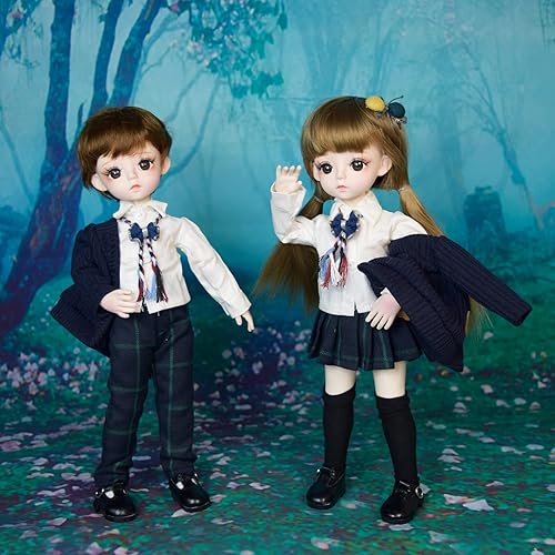 Miniatura 9 de Proudoll Muñeca BJD de 16 de 11.8 in y 12 pulgadas, muñecas SD articuladas con bola, figuras de acción, muñecas escolares clásicas de anime + peluca
