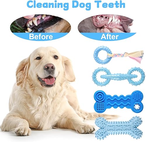 Miniatura 5 de Paquete de 6 juguetes para cachorros para dentición, juguetes masticables de goma suave, anillo de dentición para cachorros, juguetes de cuerda para