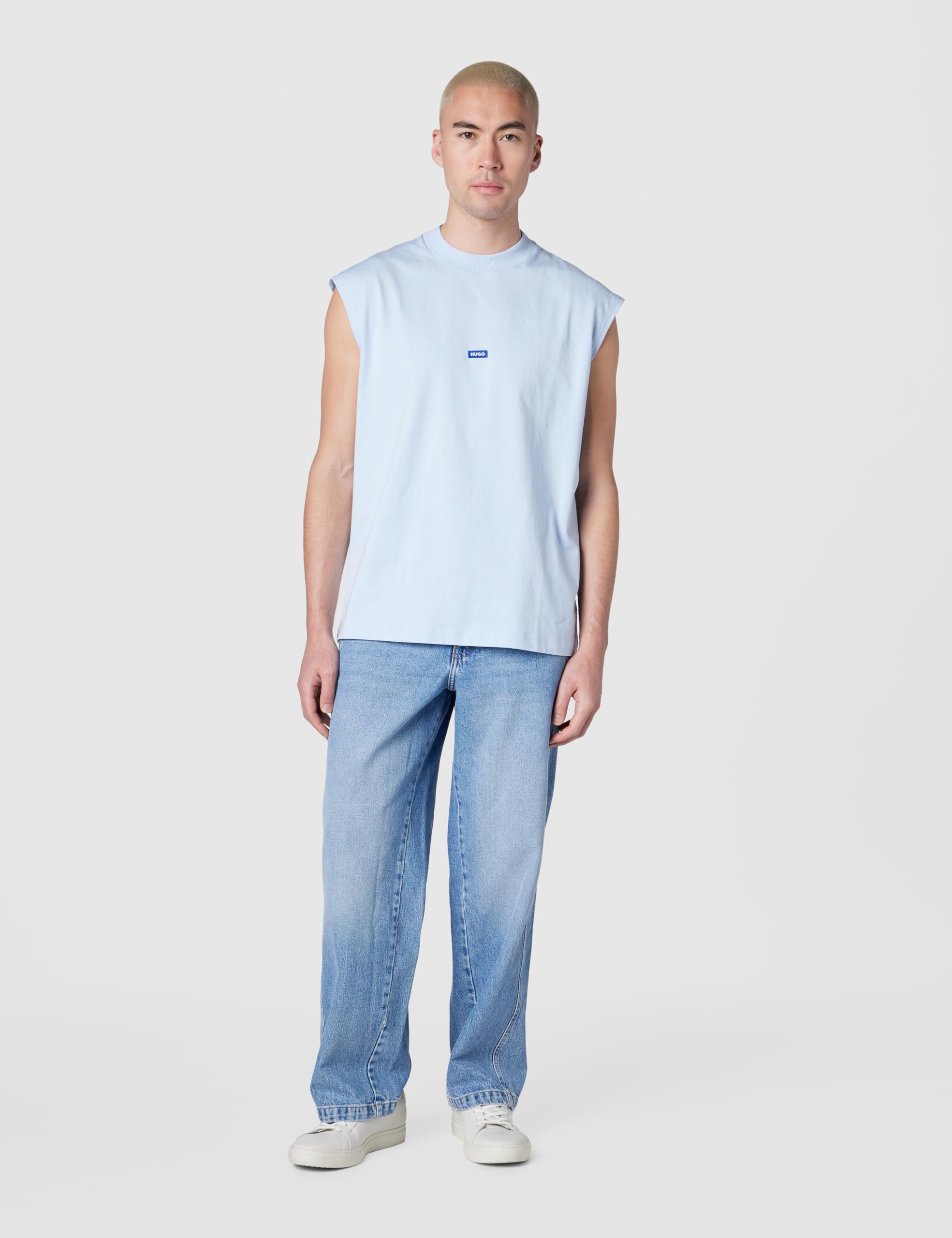 Hugo Small Logo Block Muscle Tank - Maglietta Senza Maniche con Logo Piccolo (Confezione da 1), Rain Drop Blu, M