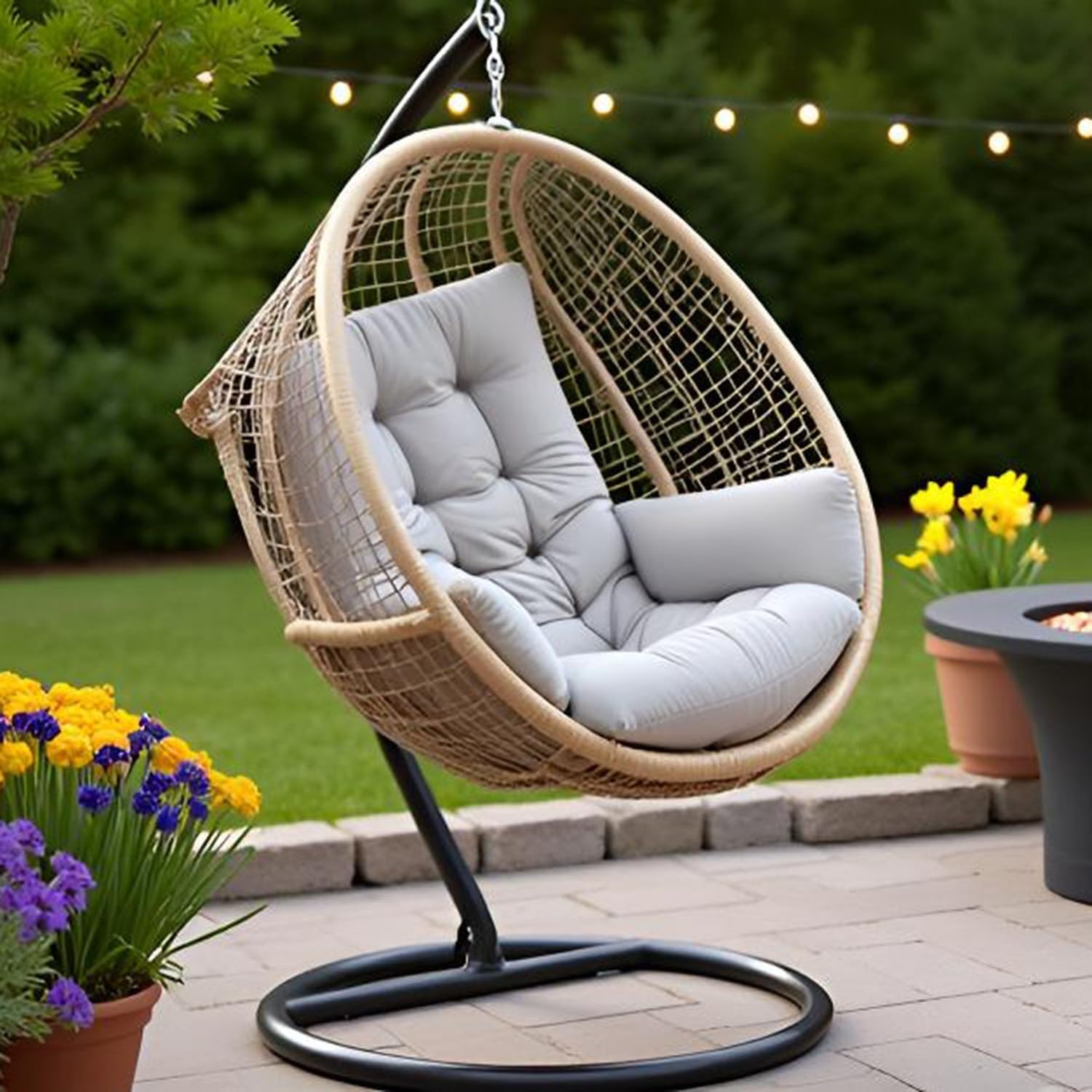 Egg Chair Cushion Indoor/Outdoor Hanging Basket Seat Cushions Replacement, Hammock Swing Pad Cushion with Armrest (OnlyCushion)(Sky Blue)