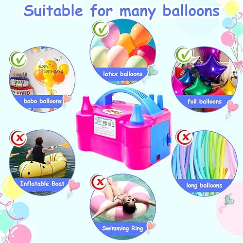 Miniatura 7 de Bomba de globo eléctrica, inflador de globos profesional de 600 W con 8 kits de arco de globos, 2 modos y boquilla doble, máquina sopladora de