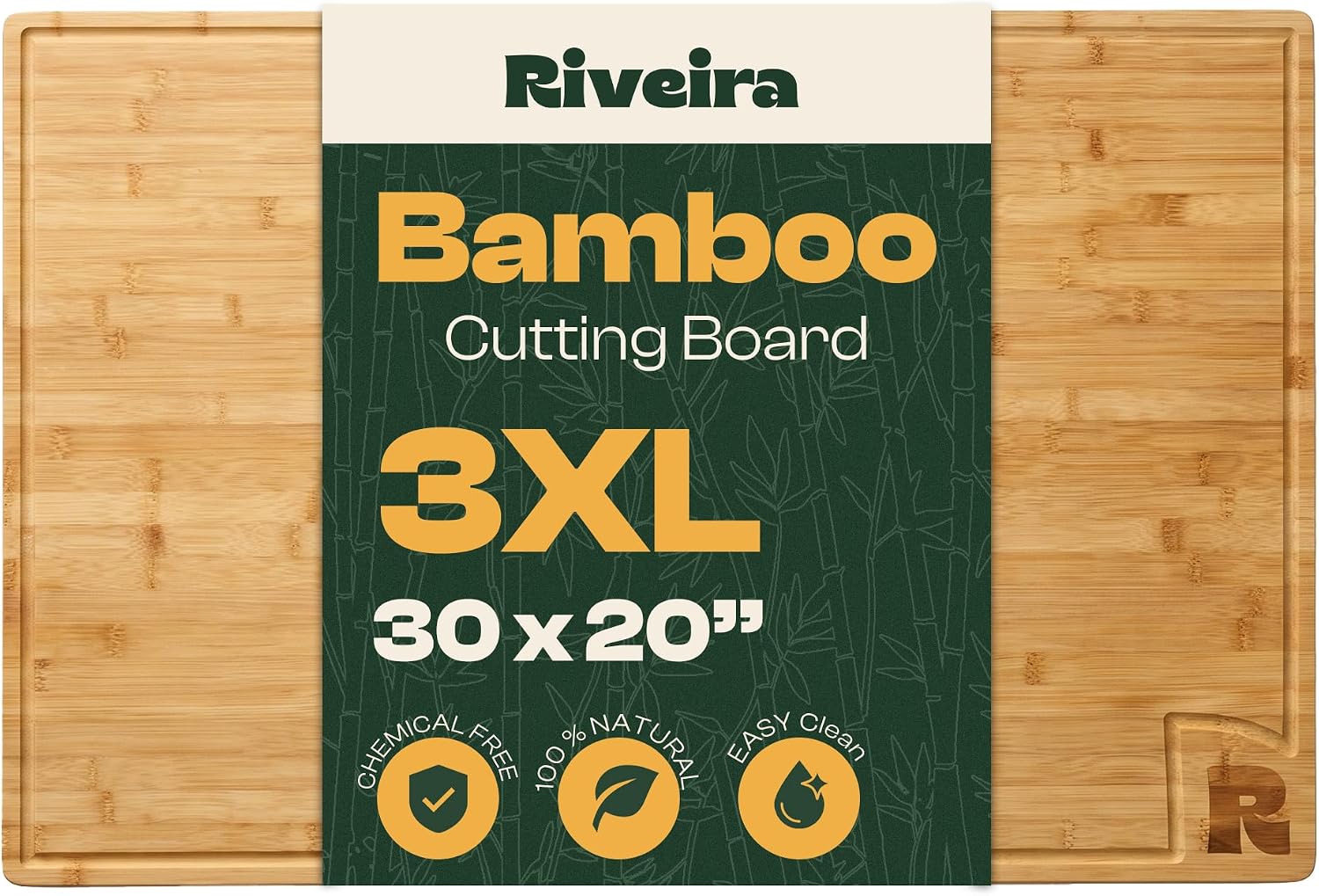 Riveira Extra Large Bamboo Cutting Board for Kitchen, 36" x 24", 0.8 Inch Thick – Large Wood Cutting Board with Juice Groove, Reversible Butcher Block Cutting Board for Meat, Bread & Charcuterie