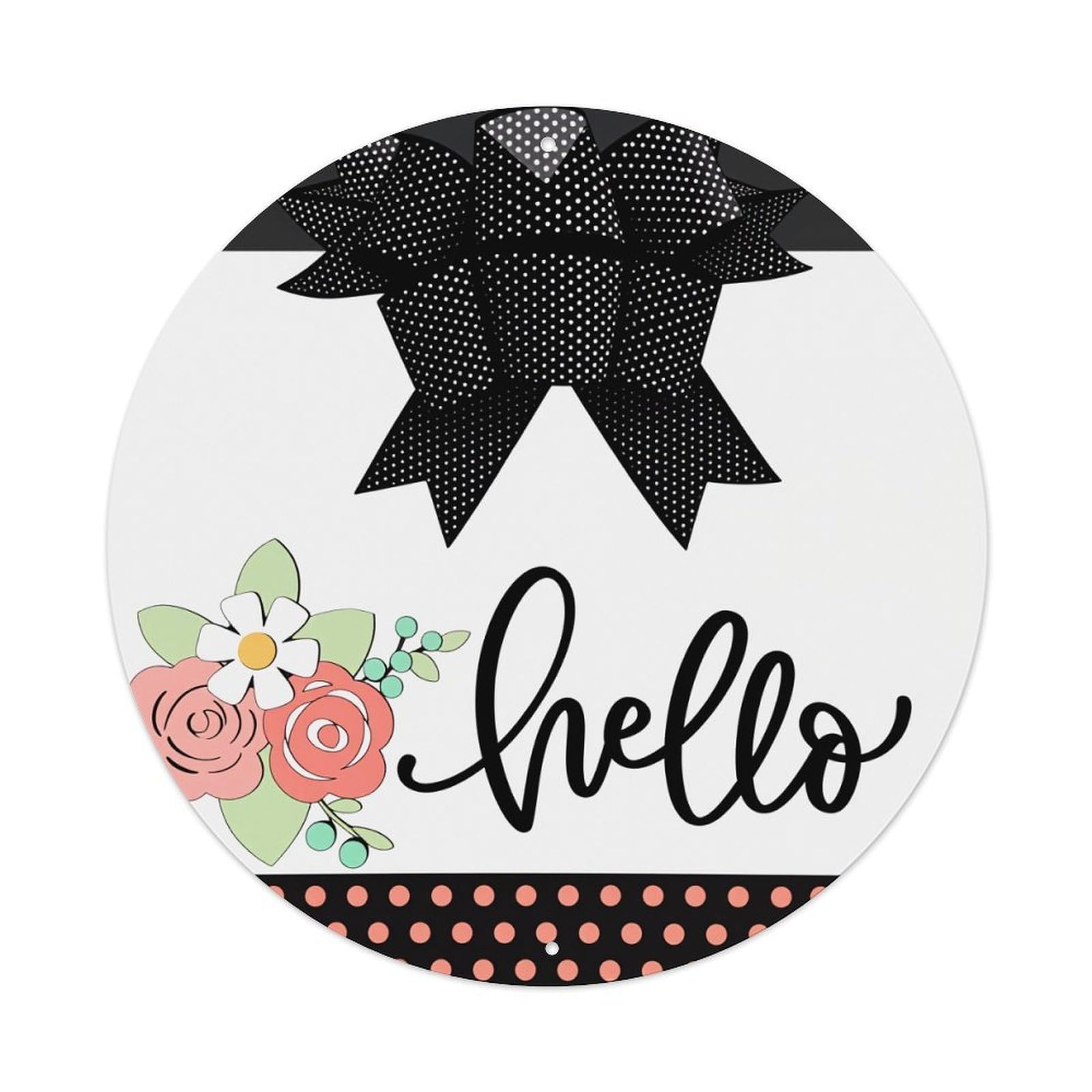 Black Polka Dot Bow Floral Hello Pattern Metal Tin Sign Plaque