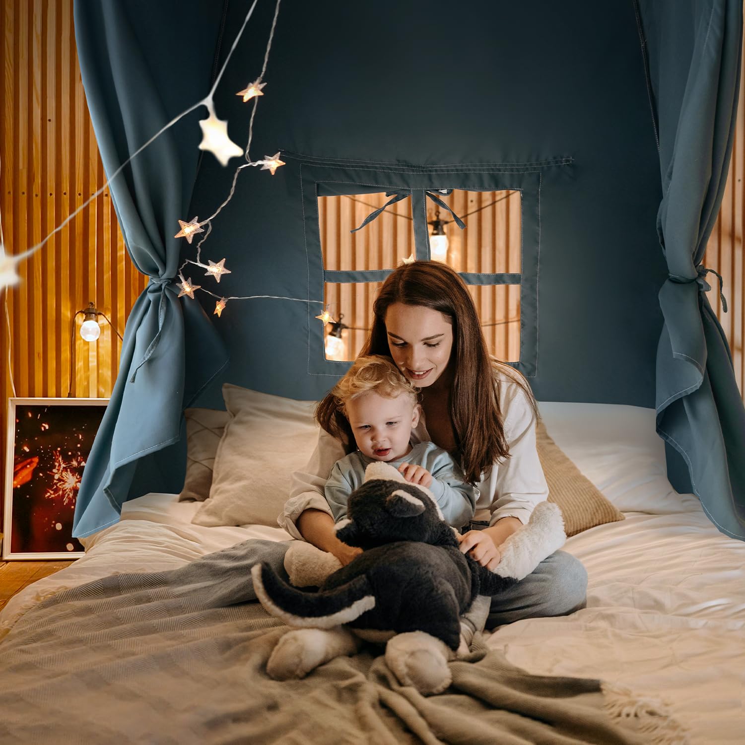 Razee Betthimmel in voller Größe für Kinder, Mädchen, Bettzelt, Traumschutz, Schlafzelte für den Innenbereich (Lichterketten und Wimpelbanner sind im Lieferumfang enthalten) (groß, blau)