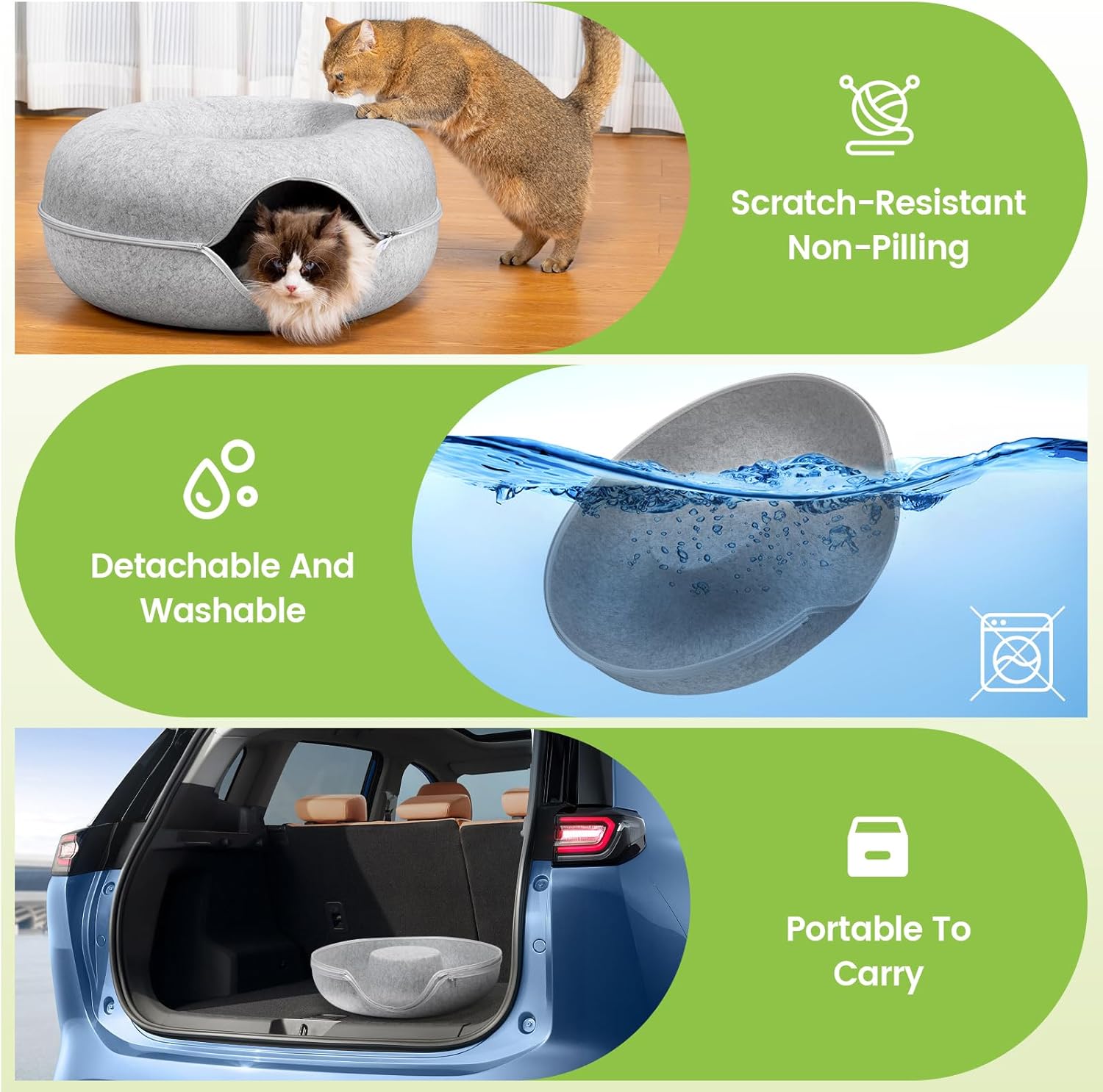 Cat Donut Cat Tunnel Bed, Peekaboo Cat Cave for Indoor Cats, Scratch Resistant Cat Toys for Cats up to 30 lbs.(24x24x11In, Dark Grey)