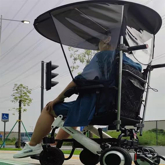 Folding UV-Proof Rainproof Umbrella Canopy Cover, Adjustable Sun Shade Rain Cover, Universal Electric Wheelchair Umbrella Canopy Awning for Most Wheelchairs