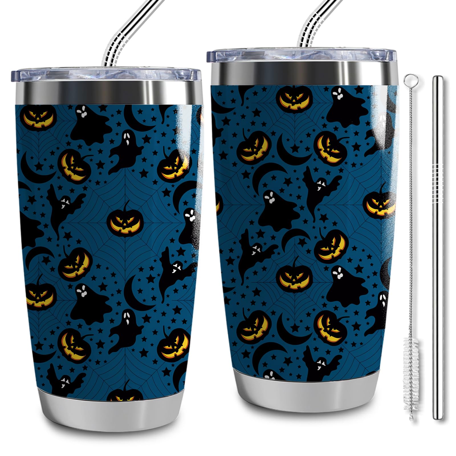 LLKJHGE Halloween Gifts Tumbler For Men Women,20 oz Stainless Steel Insulated Tumblers with Lid,Horror Movie Coffee Lovers Unique Tumbler, Gifts for Friends,Son,Daughter (black ghost)